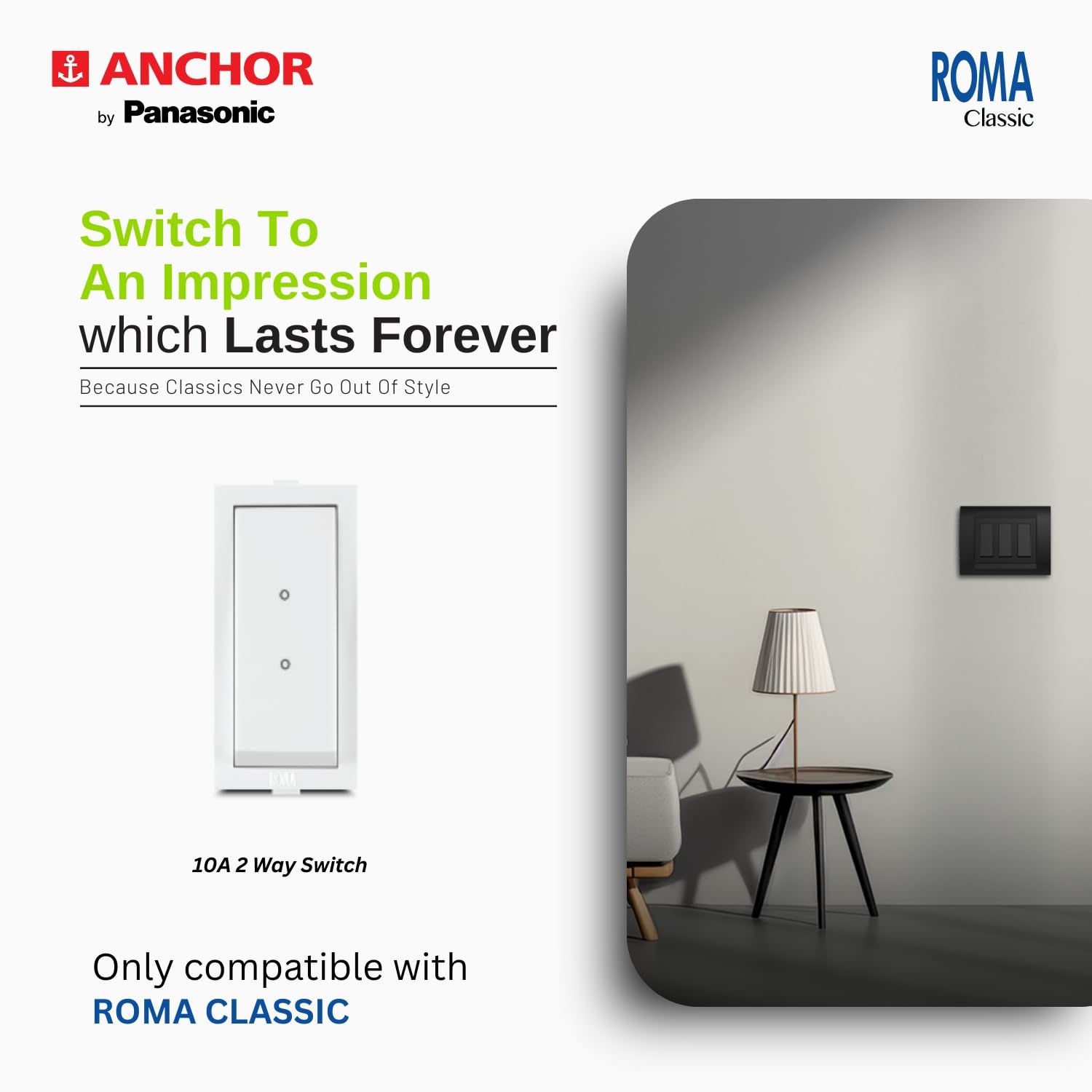Anchor by Panasonic Roma Classic 10AX One Way Switch, 2 Module Switch for Low to Medium Power Appliances, 10 Years on Site Warranty (21022) 4