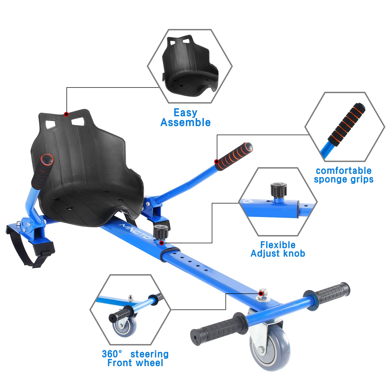 mingto Hoverboard Seat Attachment- Go Kart Adjustable Frame Length Hoverboard Attachment for 6.5" 8" 10" Hoverboard Self Balancing Scooter & Ideal Gift for Kids&Adults 5