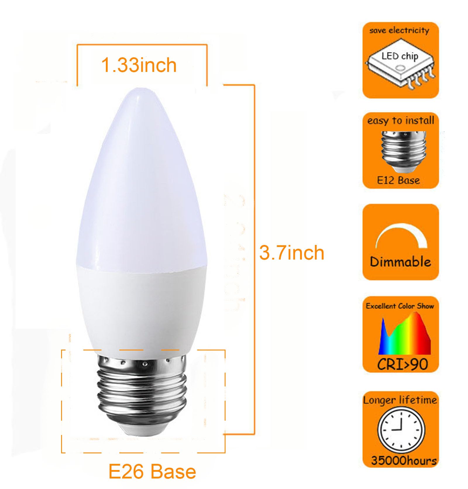 Dimmable B11 LED Candelabra Light Bulbs 40W 60W Equivalent B10 E26 Base 6W LED Chandelier Candle Light Bulbs,550LM,CRI90 10 Pack (2700K Soft White) 3
