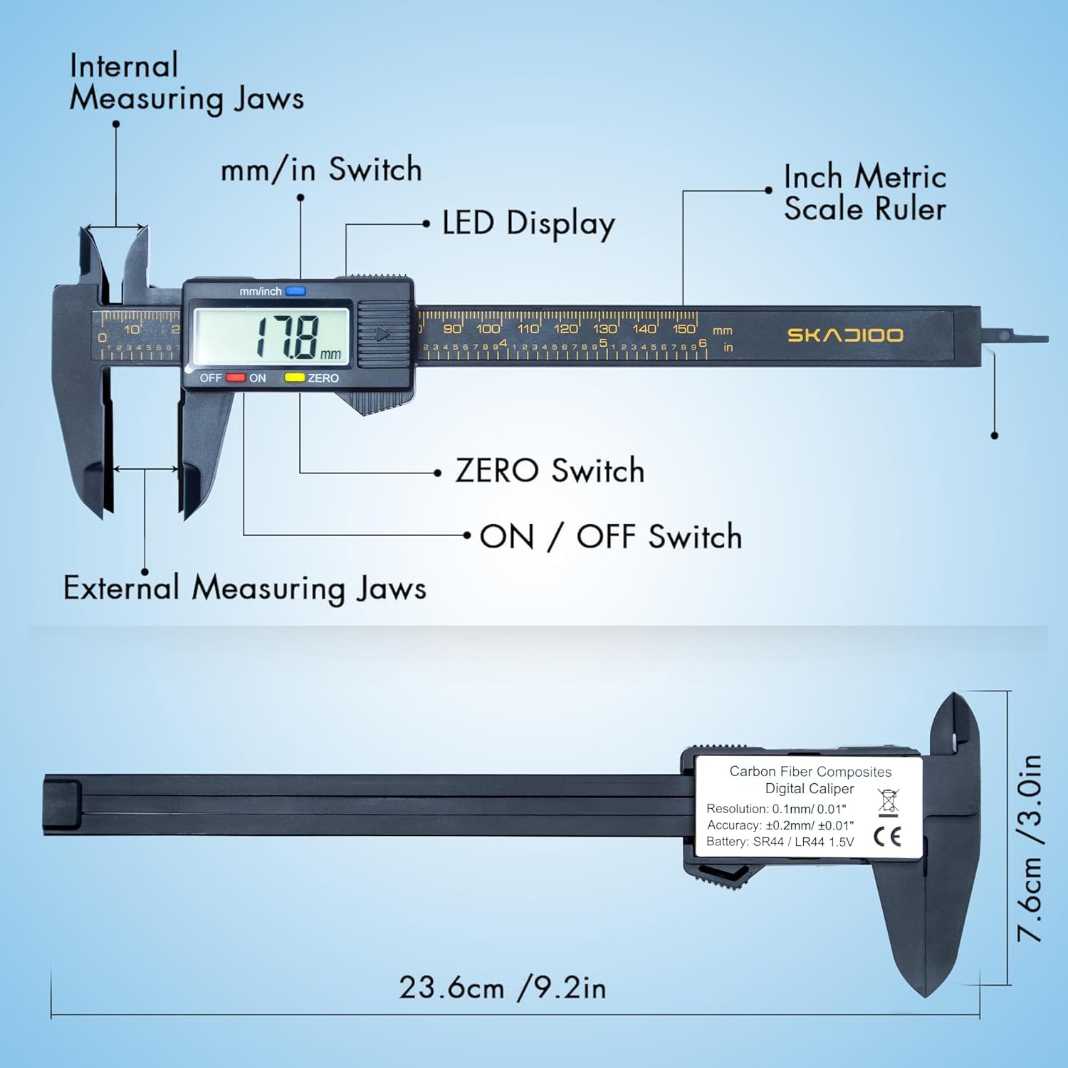SKADIOO Plastic Vernier caliper, Digital vernier caliper, Vernier caliper digital, 6 inch, Electronic Vernier Caliper Gauge Micrometer 5