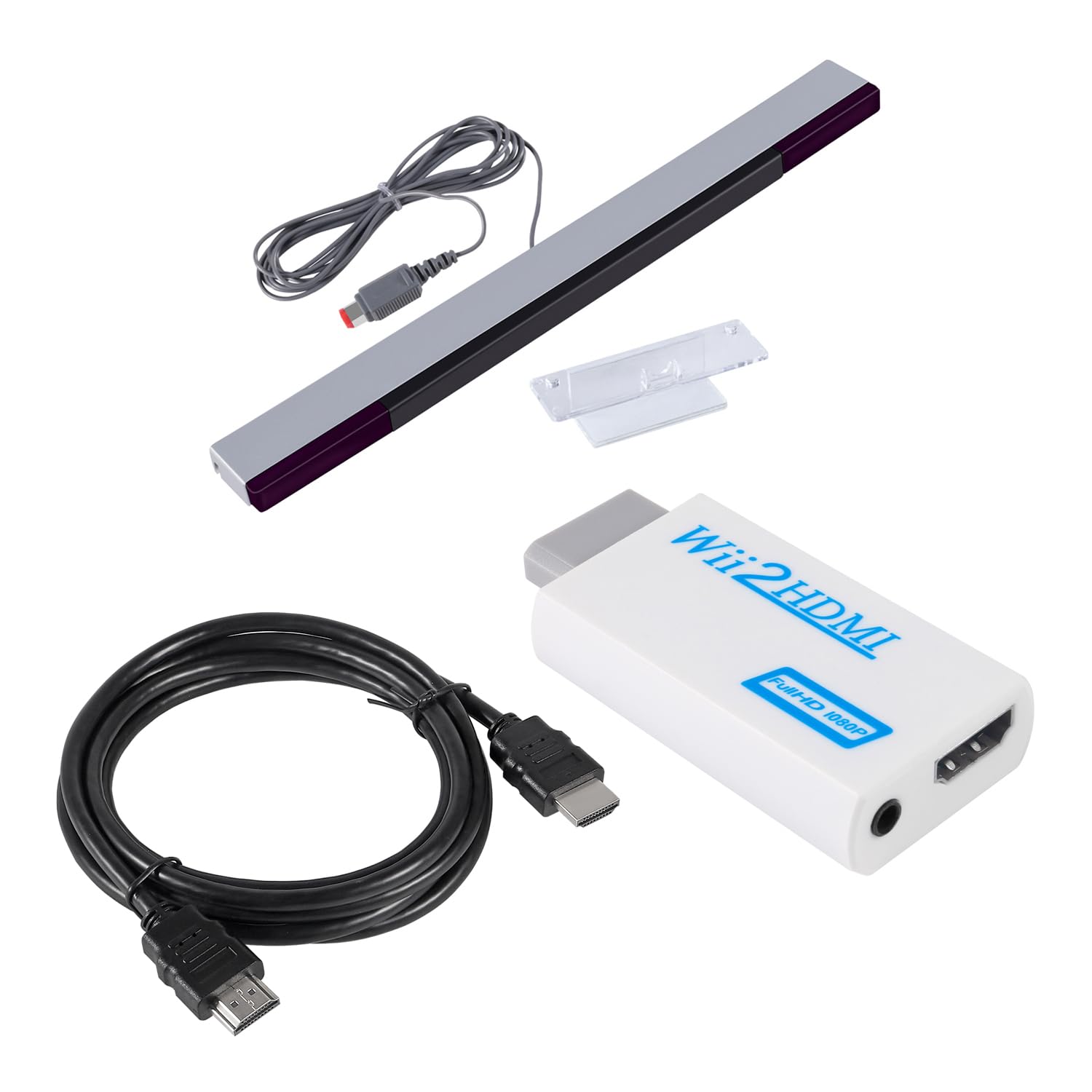 Aokin Sensor Bar and Wii to HDMI Converter for Wii, Wii to HDMI Adapter and Wired Infrared Ray Sensor Bar for Nintendo Wii, Includes 1.5m/4.9feet HDMI Cable 1