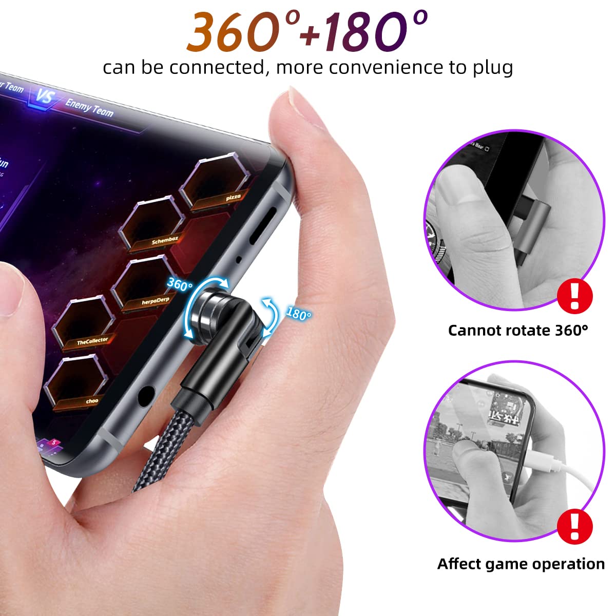 540° Rotating Magnetic Charging Cable (4 Pack 3/3/6/6ft) USB C Magnetic Phone Charger Cable 3 in 1 2.4A Fast Charge Cord for iPhone Samsung Moto Oneplus Android Tablet TWS Earbuds Gamepad 5