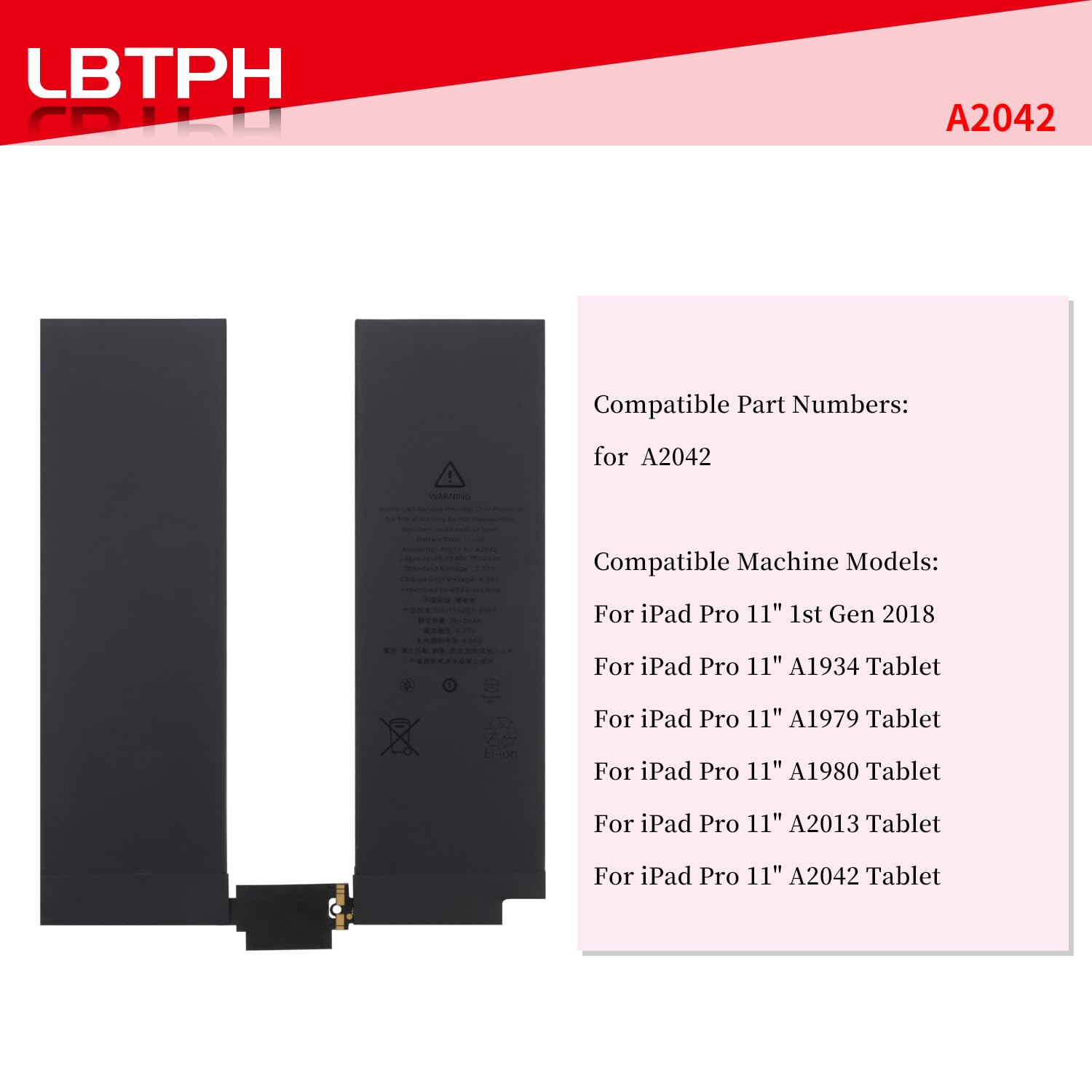 New A2042 Battery Replacement Compatible for iPad Pro 11 2018 1st A1934 A1979 A1980 A2013 A2042/EMC 3222 3221 LTE GSM WiFi Cellular Series 3.8V 29.26Wh 7700mAh with Repair Tools kit 4