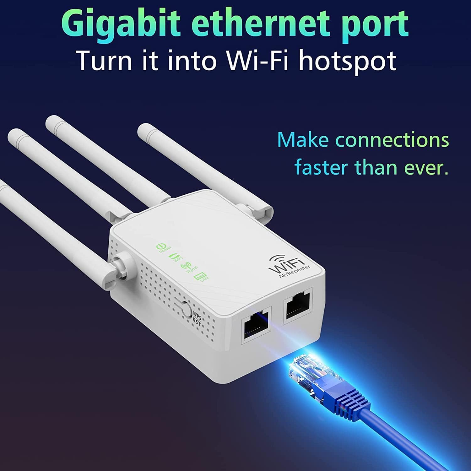 WiFi Extender Signal Booster Up to 6000sq.ft and 50+ Devices, WiFi Range Extender, Wireless Internet Repeater, Long Range Amplifier with Ethernet Port, Access Point, 1-Key Setup, Alexa Compatible 6