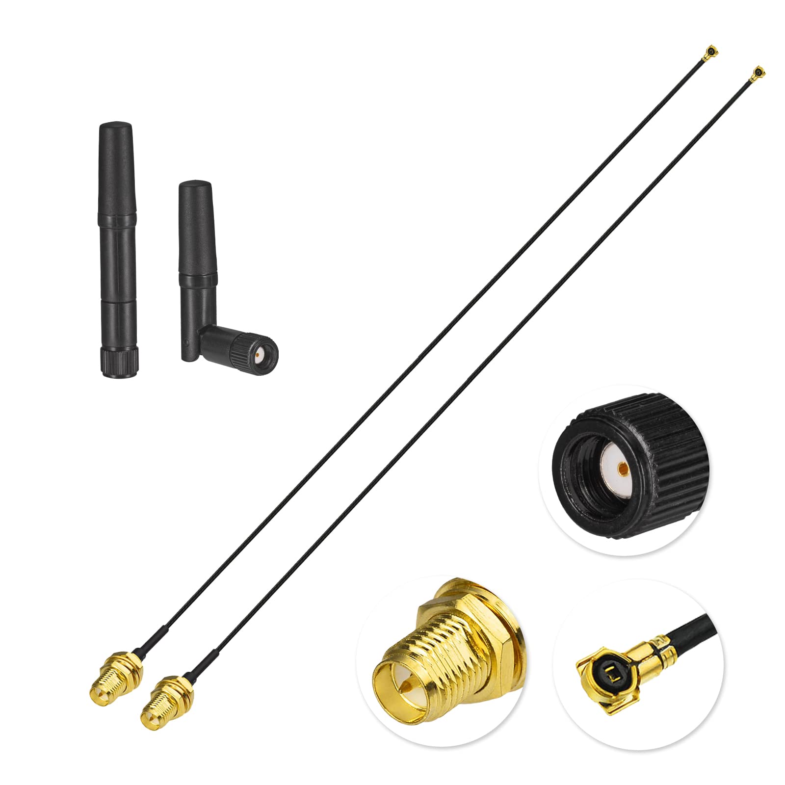 Eightwood Dual Band Small WiFi Antenna 2.4GHz 5GHz RP-SMA Male Antenna with MHF4 IPEX to RP-SMA Female Cable 9.8in (4-Pack) for M.2 NGFF Network Card PC Desktop Computer 4