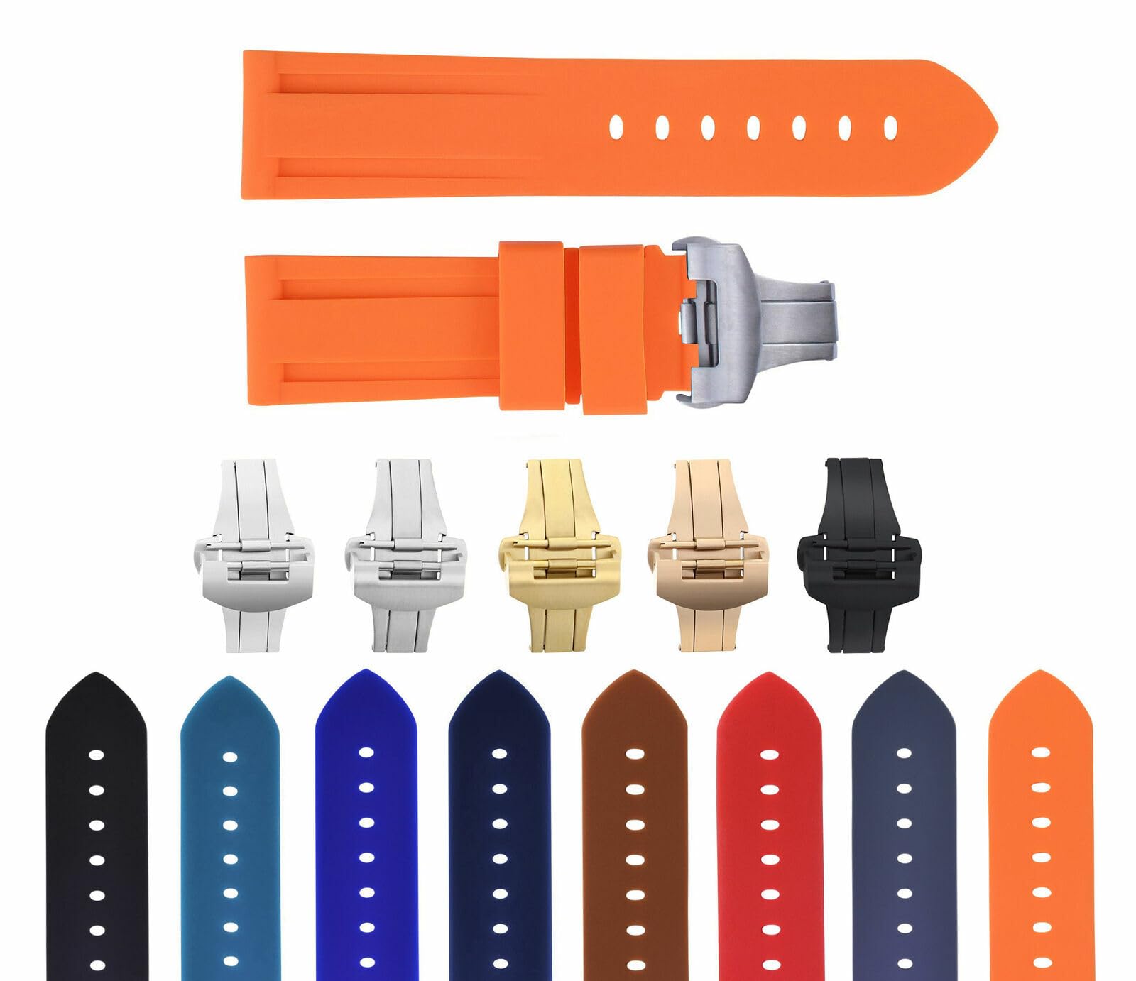 Ewatchparts 22mm - 24mm Rubber Diver Watch Band Strap Compatible With Panerai GMT Marina Luminor Radiomir 1