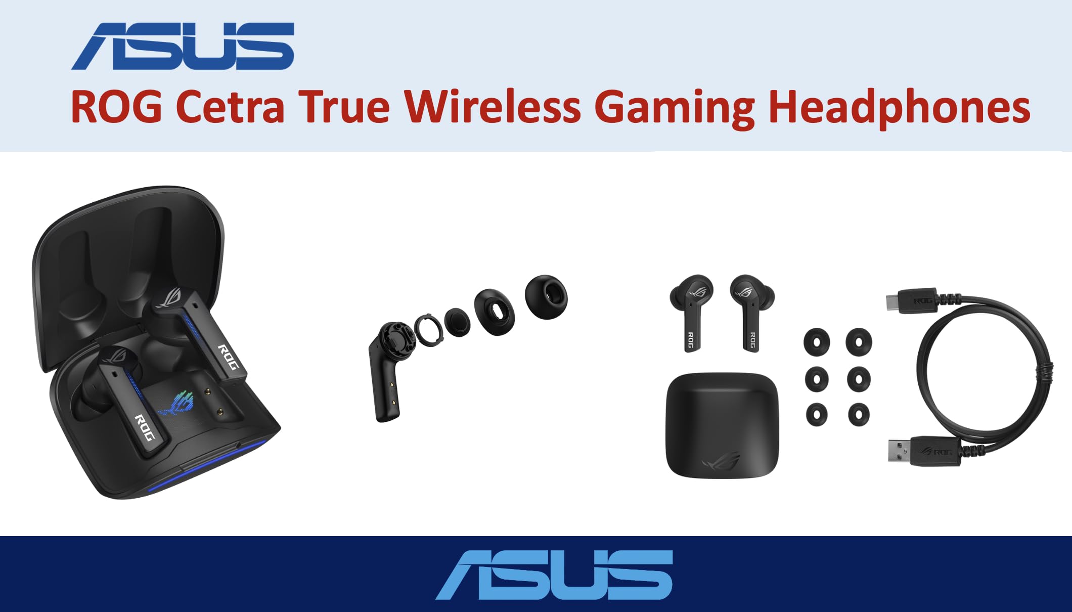 ASUS ROG Cetra True Wireless Gaming Headphone, Bluetooth, Driver Size 10 mm, Frequency Response 20 Hz - 20 KHz, Omnidirectional, Microphone Frequency Response 100Hz - 10KHz, Noise Cancellation. 3
