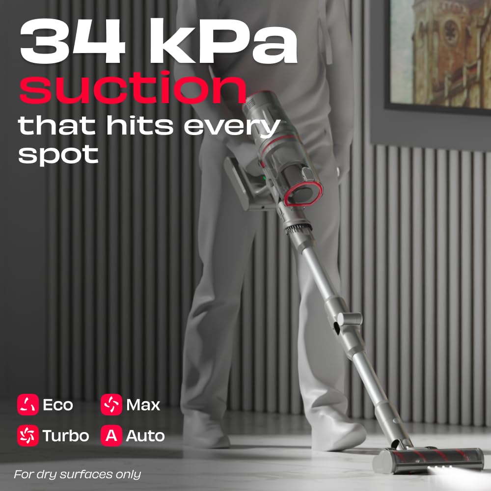 NUUK REN PRO Stick Cordless Vacuum Cleaner | 2X More Suction, 34kPa | Adaptive Suction Tech, Upto 60min Runtime | 180˚ Bending Flexistick™ | 8 Attachments for Home Use | Multi-Cyclone HEPA Filtration 4