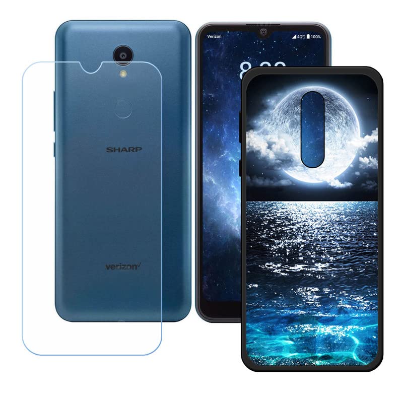 LCEHTOGYE Case for Sharp Rouvo V + Tempered Glass Screen Protector, Slim Black Shock-Absorption Soft TPU Bumper Protective Phone Case Cover for Sharp Rouvo V (6,52") - KE42