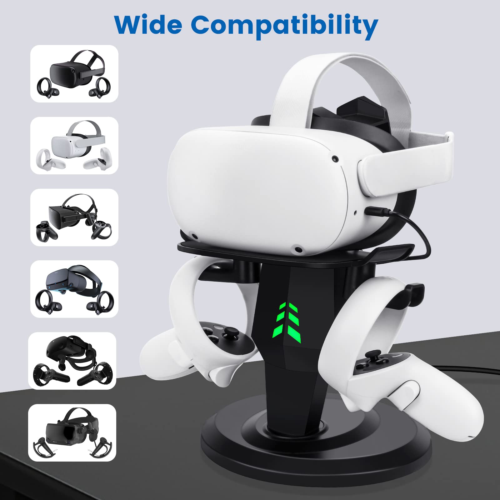 Lampelc Headset Charging Dock, VR Display Stand for Meta/Oculus Quest 2, Controller Grips for Oculus Quest 2, Extended Silicone VR Grips Cover Protector with Battery Opening 5