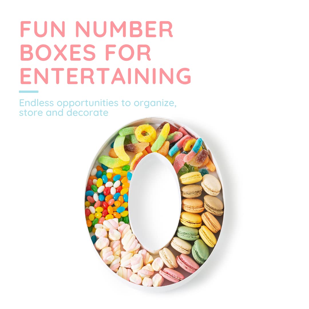 Soul & Lane Fillable Cardboard Number Charcuterie Board Box, Large Paper Mache Numbers Shaped Cutout for Food, White Hollow Gift Tray for Birthday and Party Decor, Number 0 3