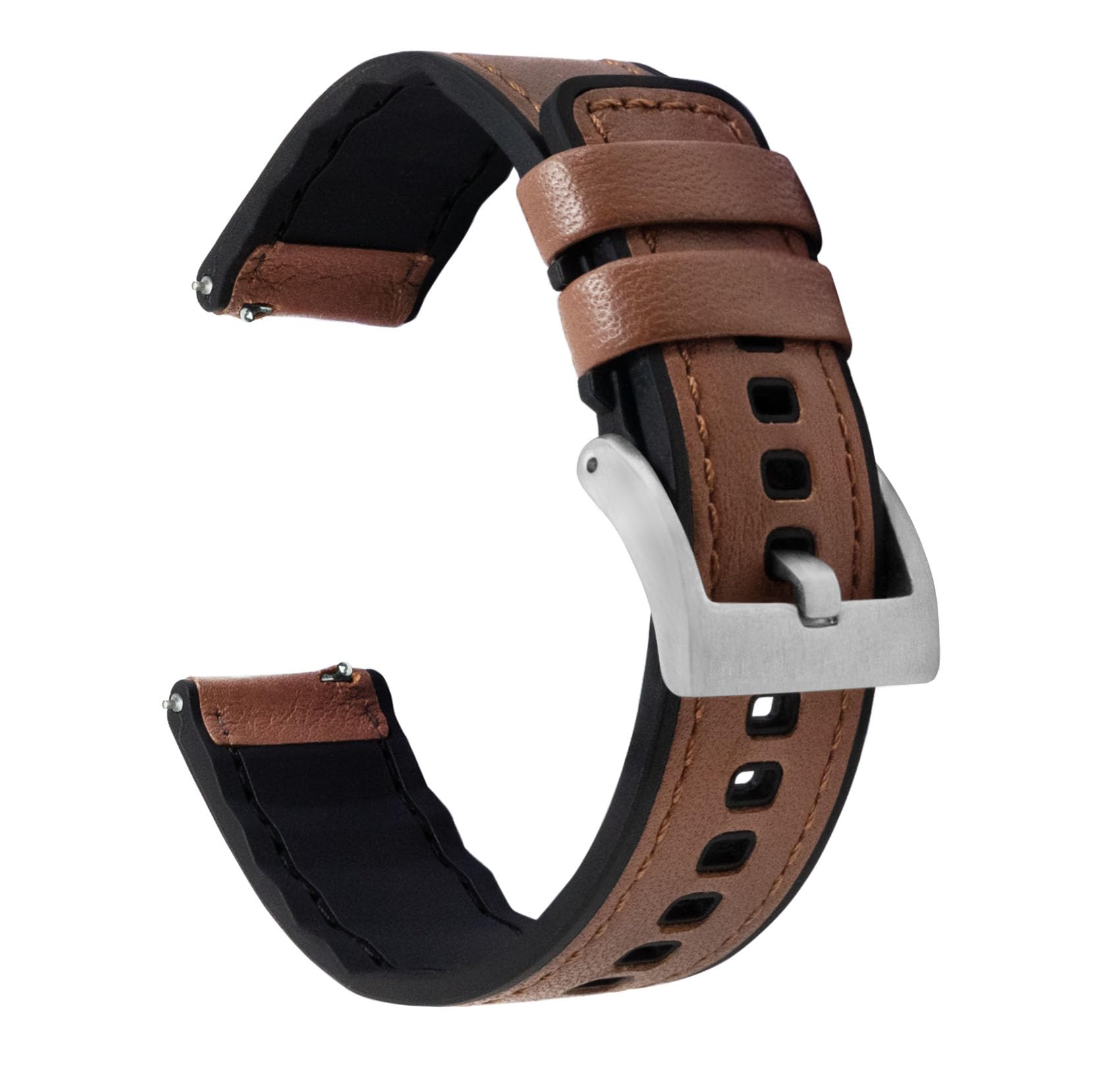 BARTON WATCH BANDS 18mm Caramel Brown - Performance Water-Resistant Leather and Silicone Hybrid Watch Bands with quick release spring bars - Pittards WR100X Leather and Silicone