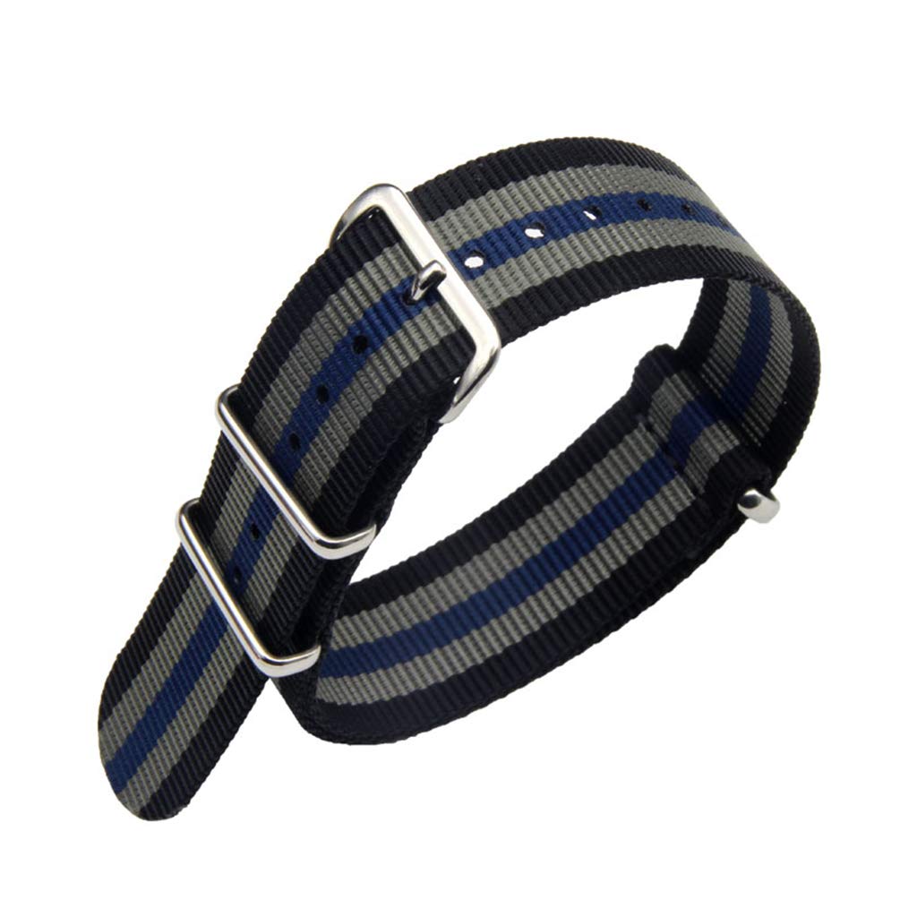 Generic 22 mm Nylon Wrist Watch Bands Nylon Watch Straps Nylon Watch Belt 22mm Nylon Watch Strap 22 Millimeter Watch Band Convas, Black/Gray/Navy 1