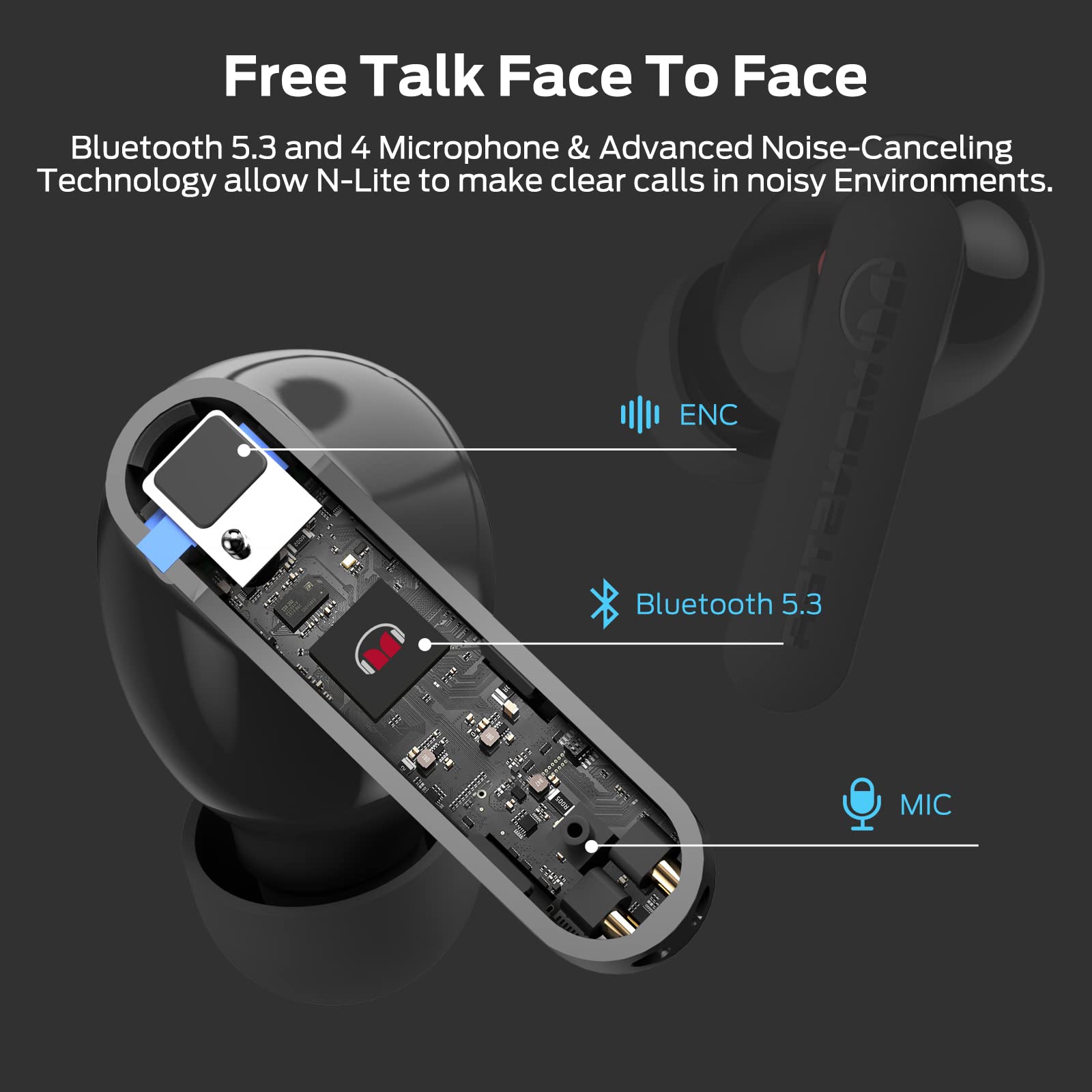 Monster N-Lite Clear Talk Wireless Earbuds Bluetooth 5.3 Headphones with CVC 8.0 Noise Reduction, IPX8 Waterproof, 60H Playtime, Fast Charging for Sport, Ash black, MH22107 3