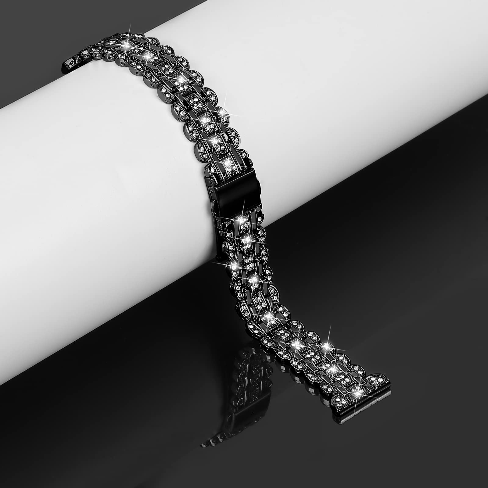 Metal Bands Compatible with Garmin Venu 2 Plus/Venu/Venu Sq/Venu Sq Music for Women, Crystal Classy Bling Diamond Bracelet Strap Replacement Dressy Jewlery Watch Band (Black) 4
