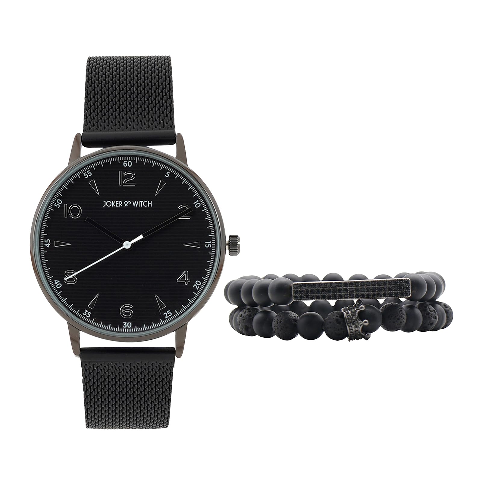 Joker & Witch Stainless Steel Hector All Black Dial Men Analogue Watch Bracelet Stack, Black Band 1