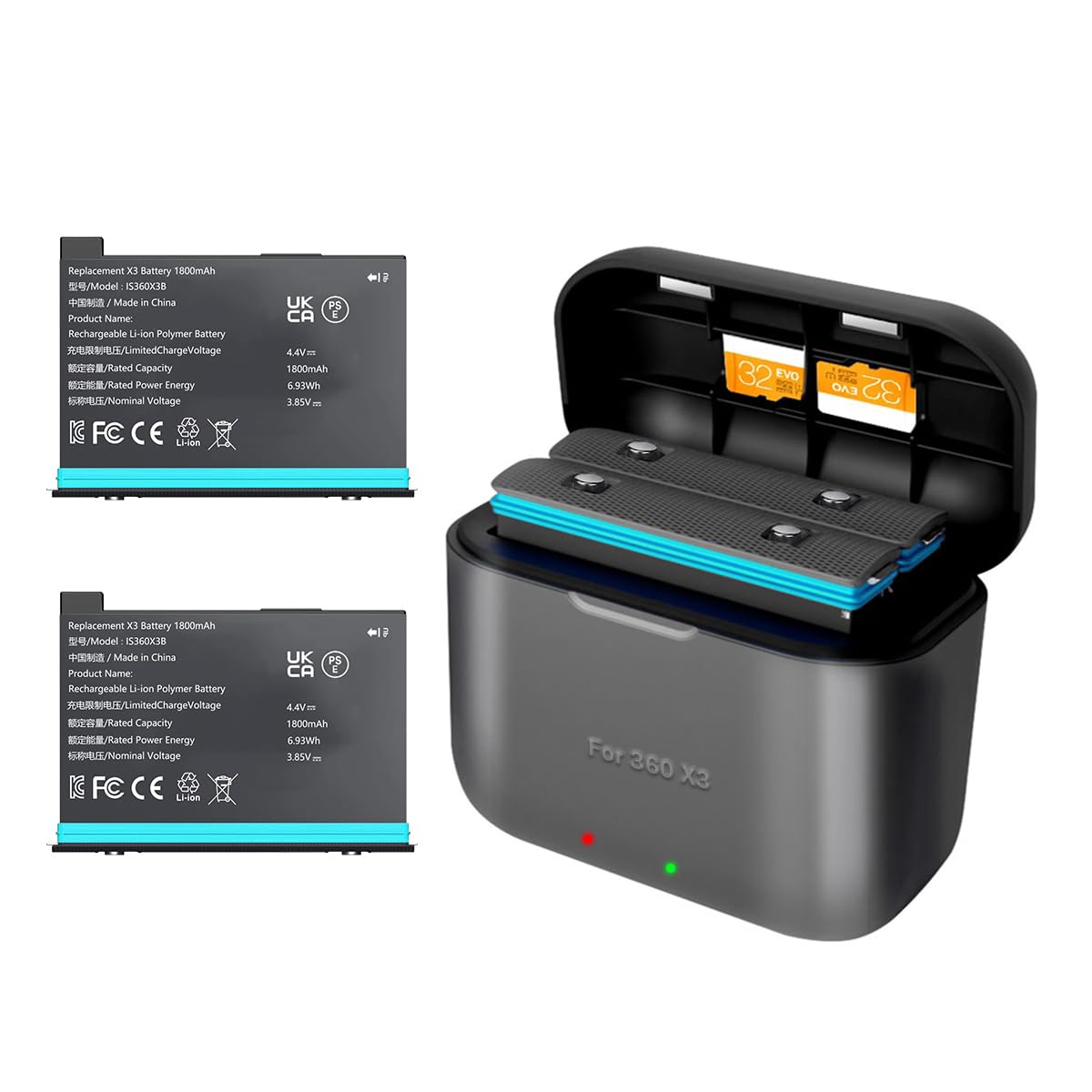 NBZZ 2 Packs 360 X3 Batteries with Charger Hub for Insta 360 ONE X3 Battery 1800mAh Insta 360 x3 Accessories with Misro Card Slots (Battery Charger Hub with 2 Batteries) 1