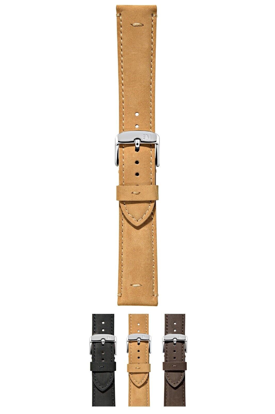 Morellato Bernini Genuine Nubuck Leather Watch Strap - Light Brown - 18mm - Chrome-Plated Stainless Steel Buckle - MANUFATTI Collection 1