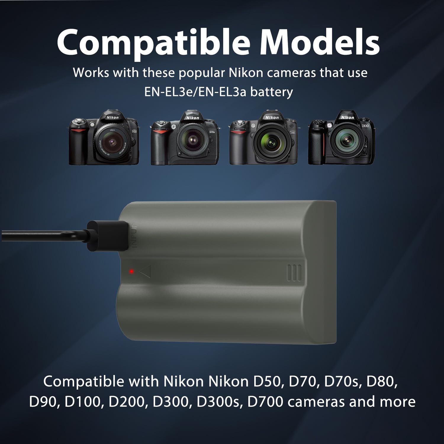 LP EN-EL3e, EL3a, EL3 Battery, 2600 mAh Battery Compatible with Nikon D700, D300s, D300, D200, D100, D90, D80, D70s, D70, D50, MH-18, MH18a, MH-19, MB-D200, MB-D10 Camera 5