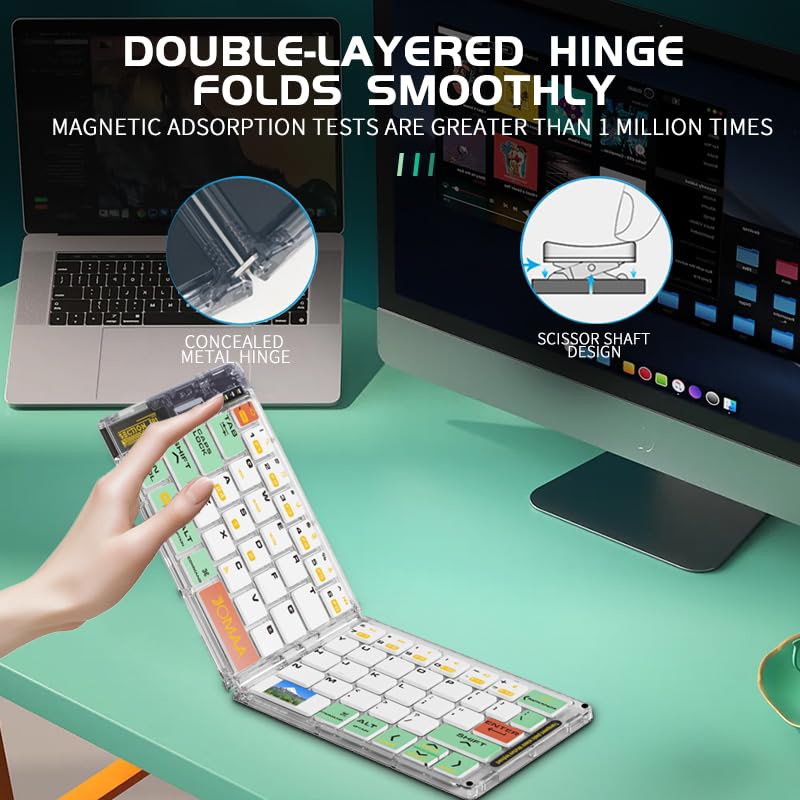 Wireless BT Foldable Keyboard and Mouse Combo,Ultra Slim, Rechargeable, Silent, Portable Travel Keyboard for Laptop, Tablet,Phone (Green) 5