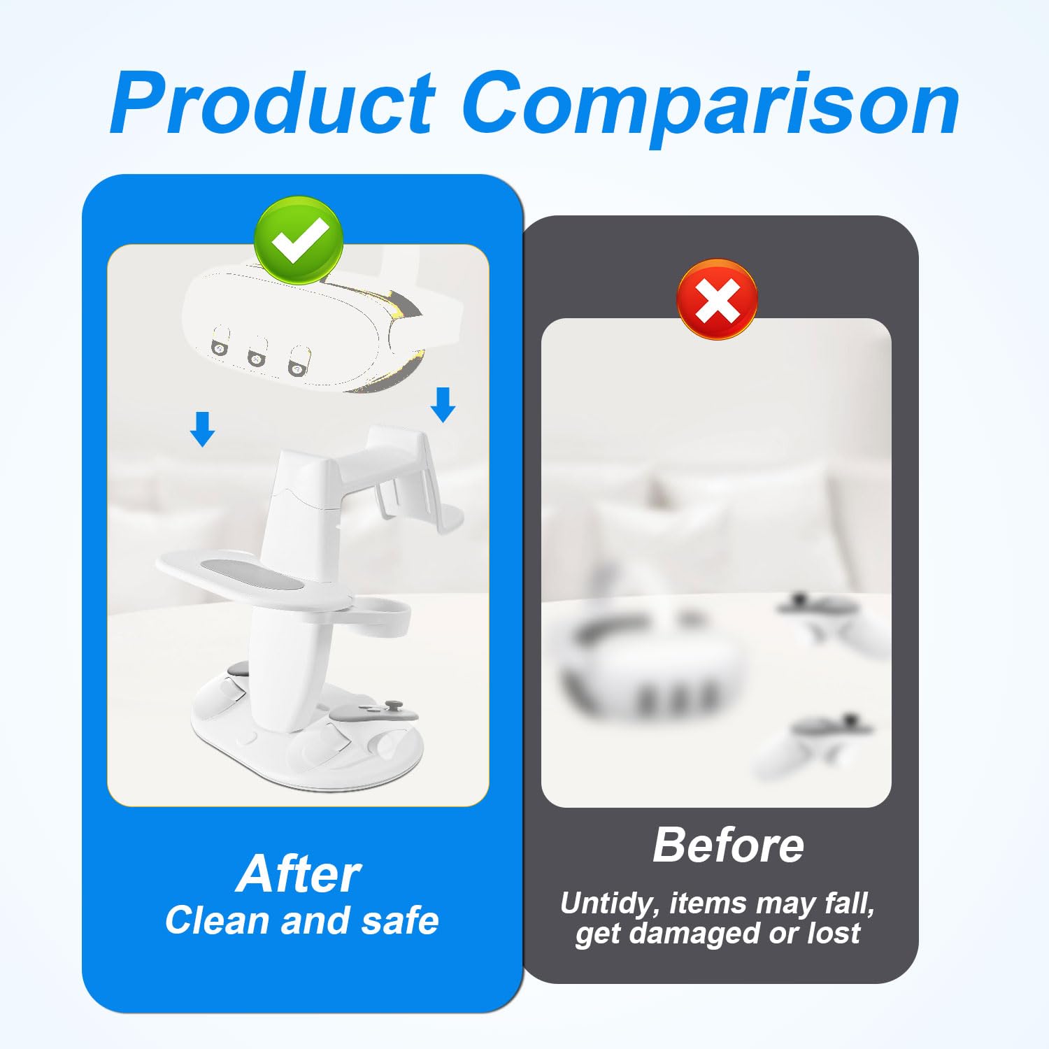 VR Stand Compatible with Meta Quest, VR Headset Holder Gaming Headsets Organizer Vertical Charging Dock VR Accessories Storage Rack for Meta Quest 3S Quest 3 Quest 2 (White) 5