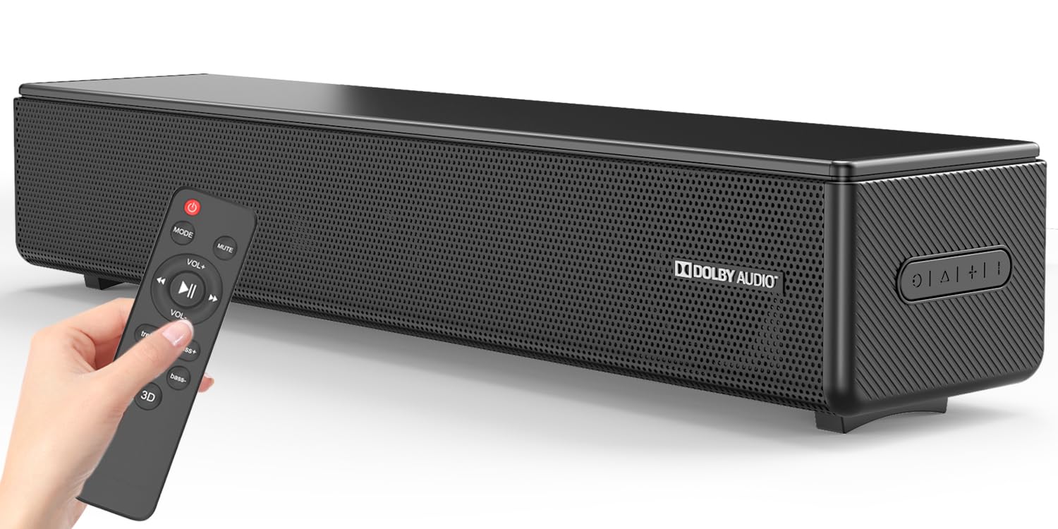 2.0 CH Dolby Digital Sound Bar - Bluetooth Home Theater Speaker with HDMI ARC, Optical, Aux for Smart TV, Gaming, PC & Projector, Compact Speaker Bar with 3D Surround Sound Home Theater Soundbar