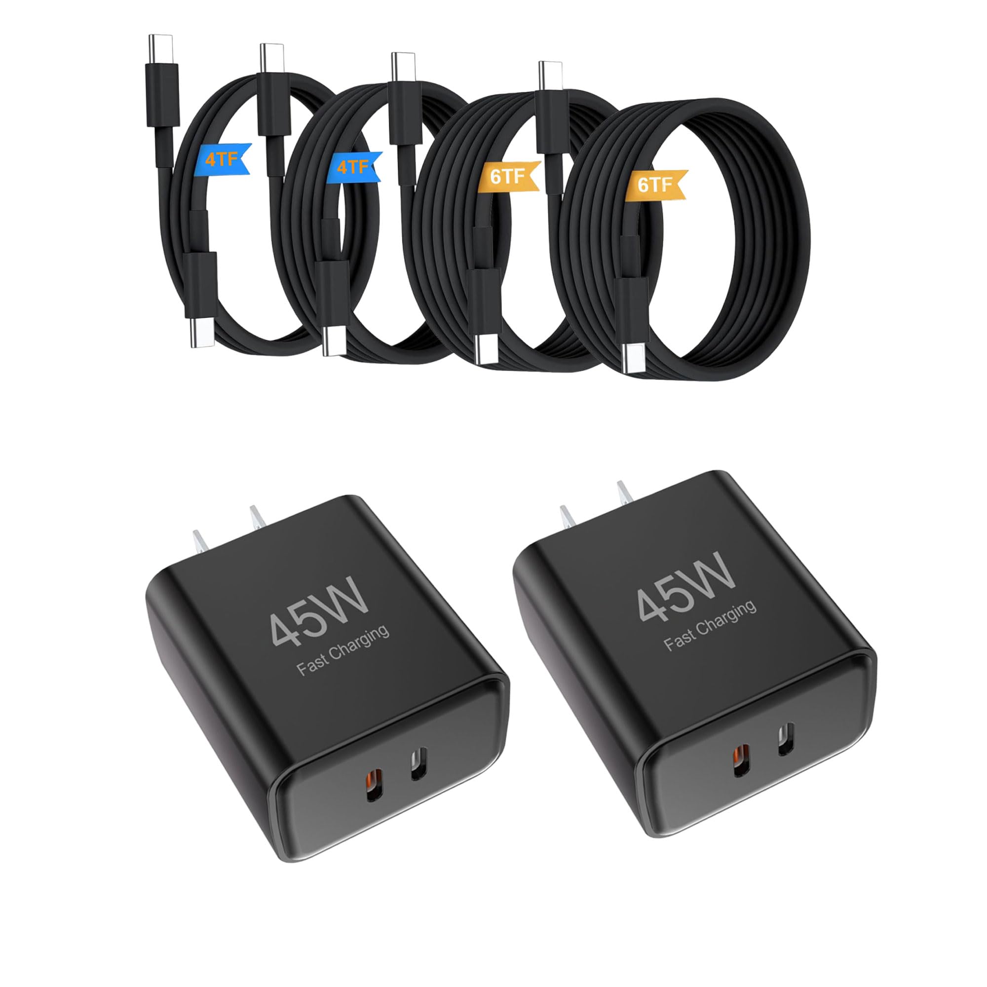 Super Fast Charger Type C, 2 Pack 45W USB C Charging Block with 4FT+6FT Type C Cables for S amsung G alaxy S25 S24+/UltraS23/S22/S21/S20/Note10/20 i Phone 17/16/15 USB C Charger 1