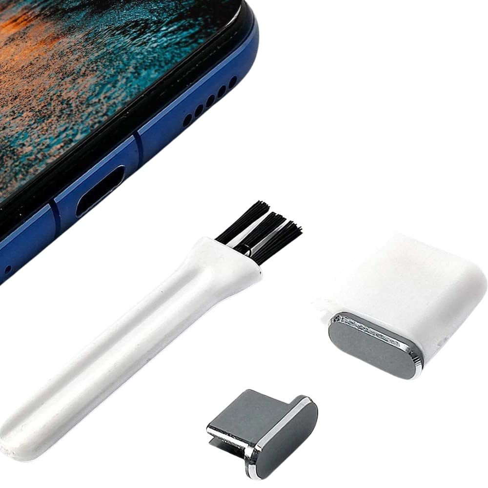 PortPlugs USB C Dust Plugs – Aluminum Protectors for iPhone 16/15, Samsung Galaxy S25/S24/S20, Note, A15, Pixel & Type-C Androids – Includes Cord Holders & Cleaning Brush | Gun Metal (2-Pack) 1