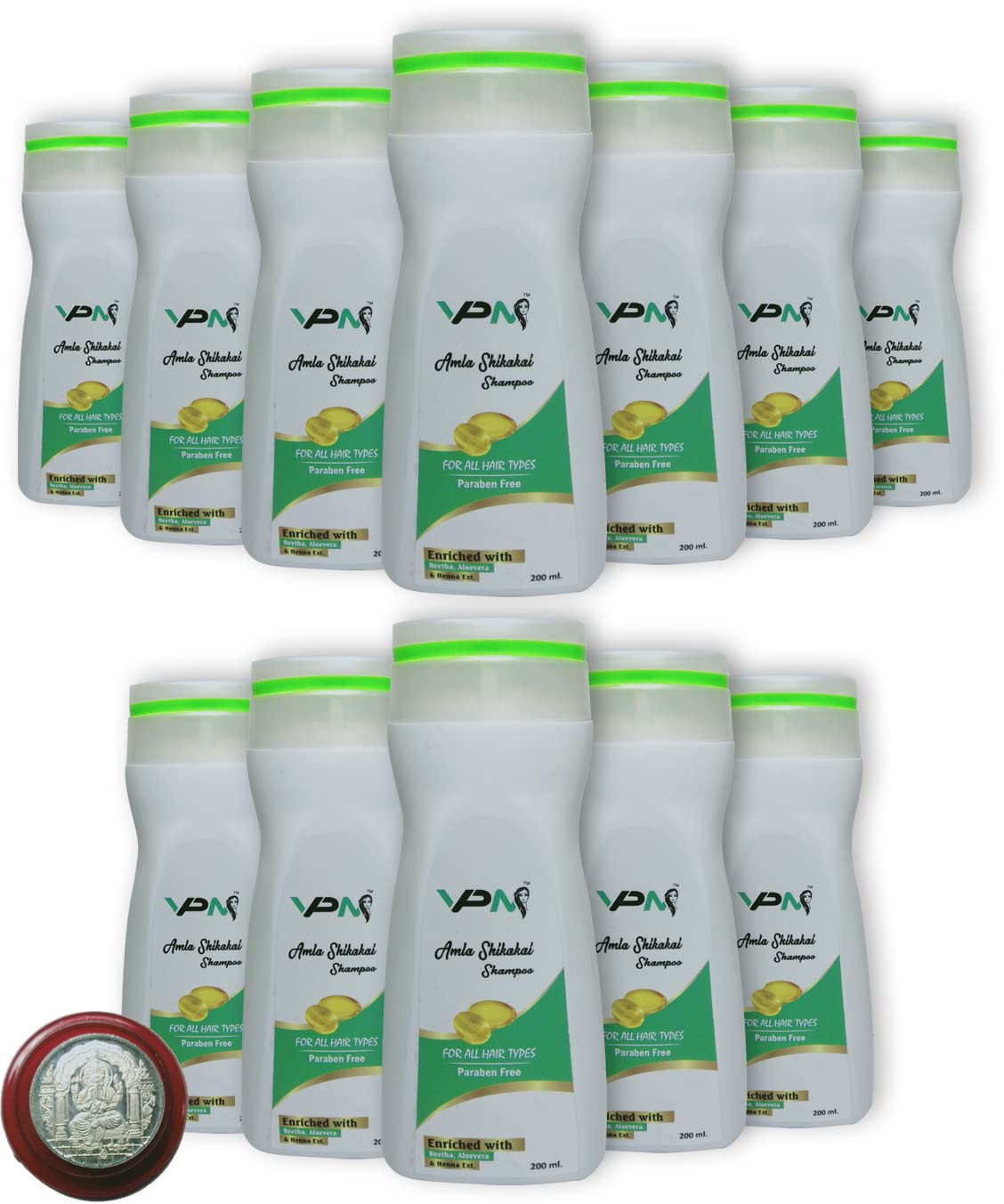 vpm Ayurveda Amla Reetha Shikakai Shampoo for Hair Growth Ayurvedic Anti Hairfall & Anti Dandruff Shampoo (12x200ml) 12 unit per 1 selver coin free 1