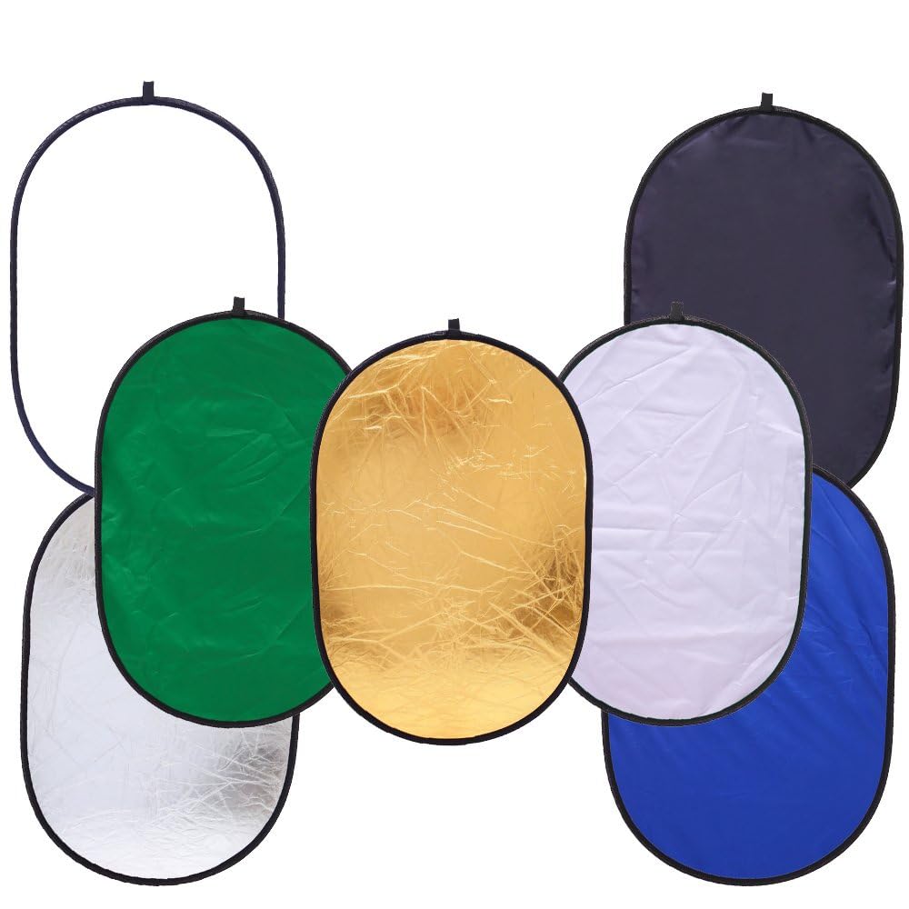 REFLEX CAMERA 7-in-1 Photography Reflector – Translucent/Silver/Gold/White/Black/Blue/Green – Light Diffuser & Chroma Key Background Kit with Carrying Case ((150x200cm/59x78in)) 5