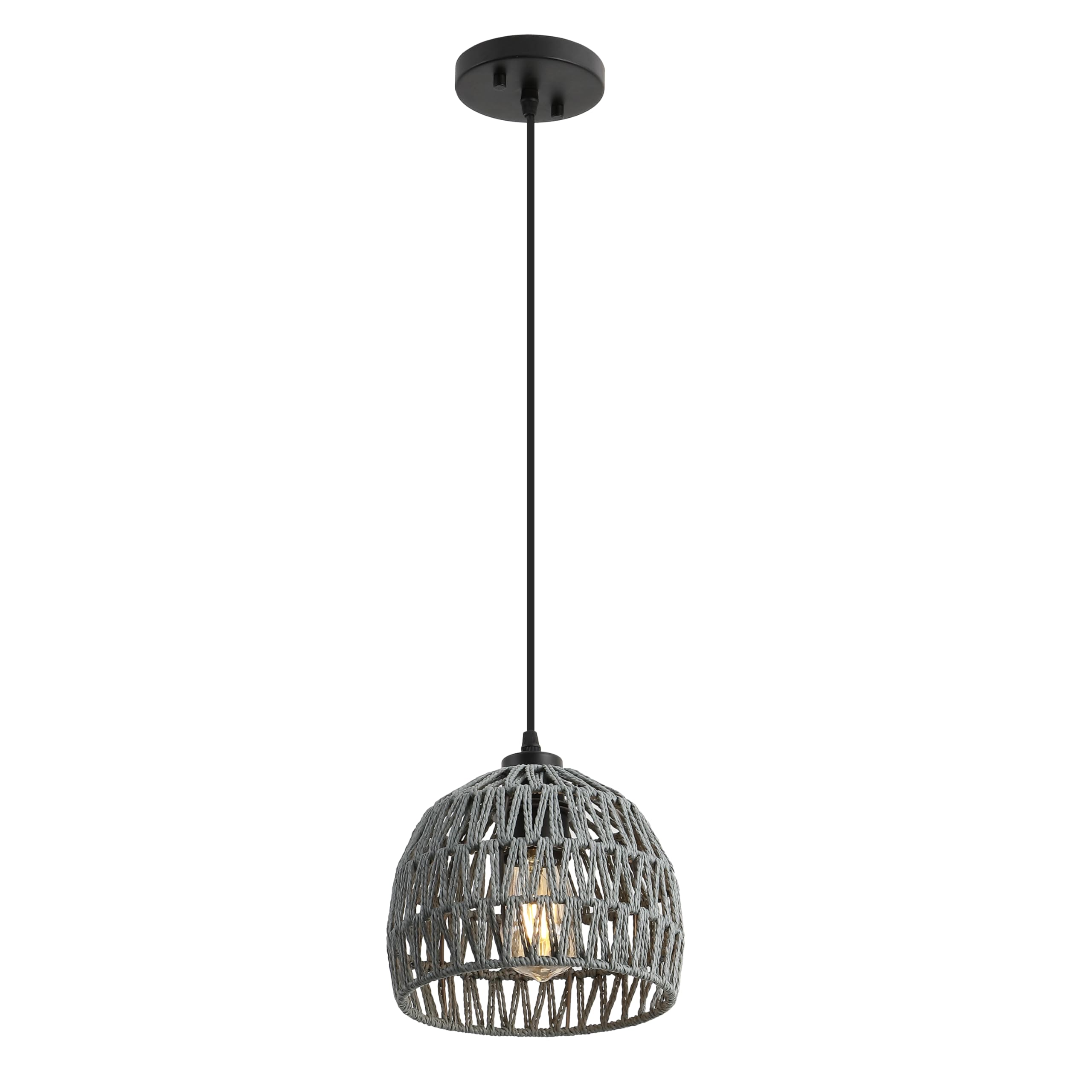 JONATHAN Y JYL6512D Campana 8.25" 1-Light Bohemian Modern Woven Rope/Iron LED Pendant Farmhouse, Coastal, Transitional, Kitchen, Living Room, Hallway, Bedroom, Dining Room, Gray 1