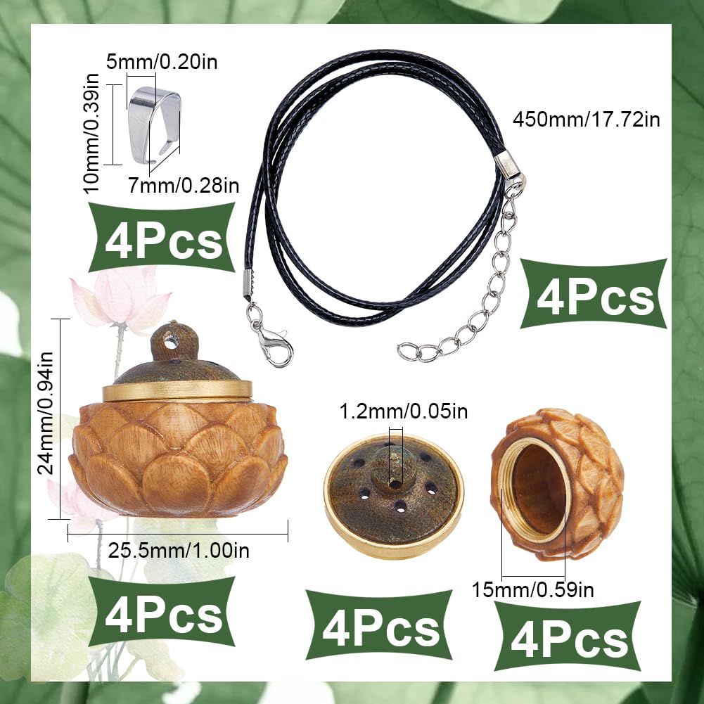 SUNNYCLUE Wood Lotus Necklace Making Kit Flower Charms Bulk Detachable Wood Box Charm Wooden Flower Wooden Lotus Box Pendants for Jewelry Making Kits DIY Craft Aromatherapy Supplies 3