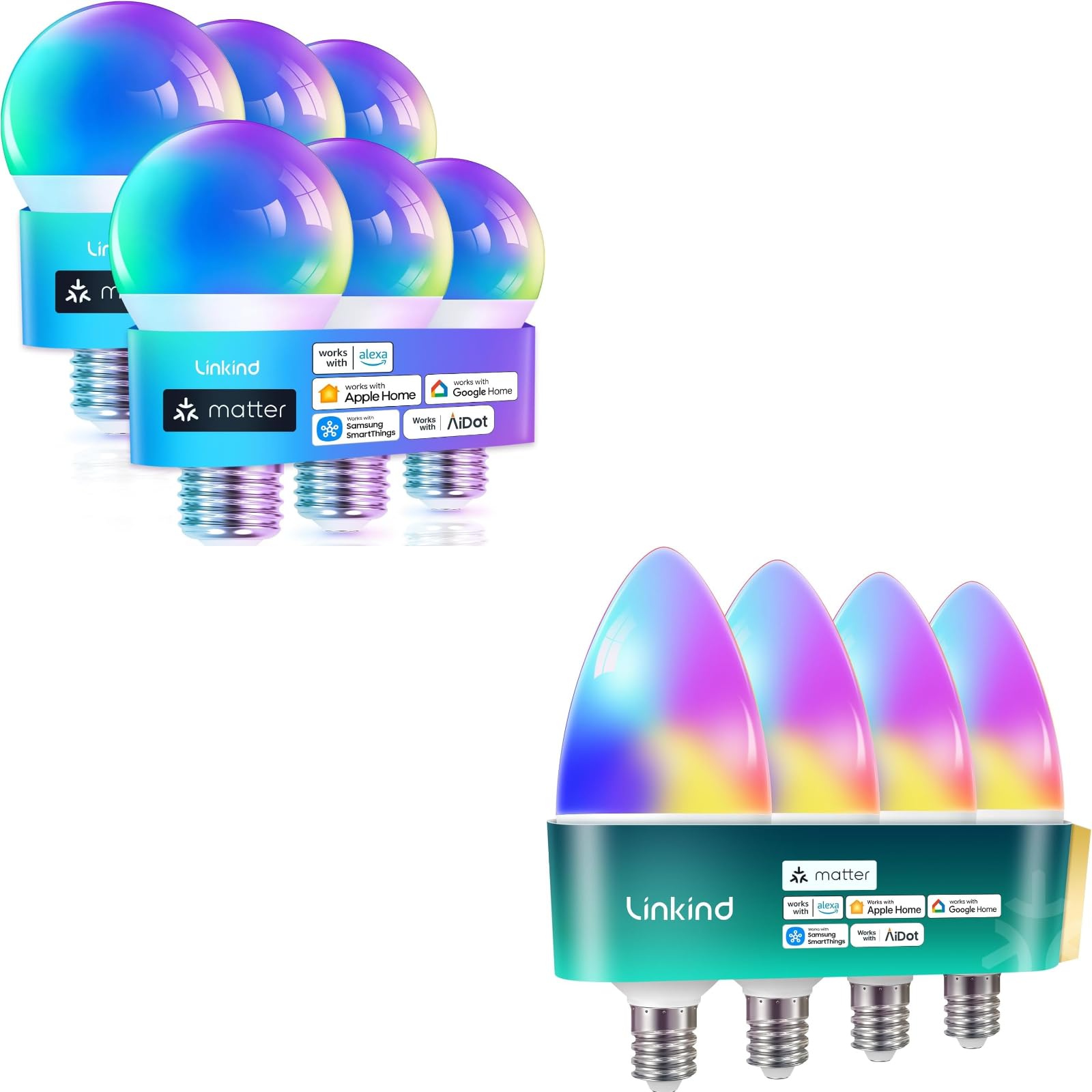 Linkind A19 Matter Smart Light Bulbs+Matter B11 Candelabra Bulbs