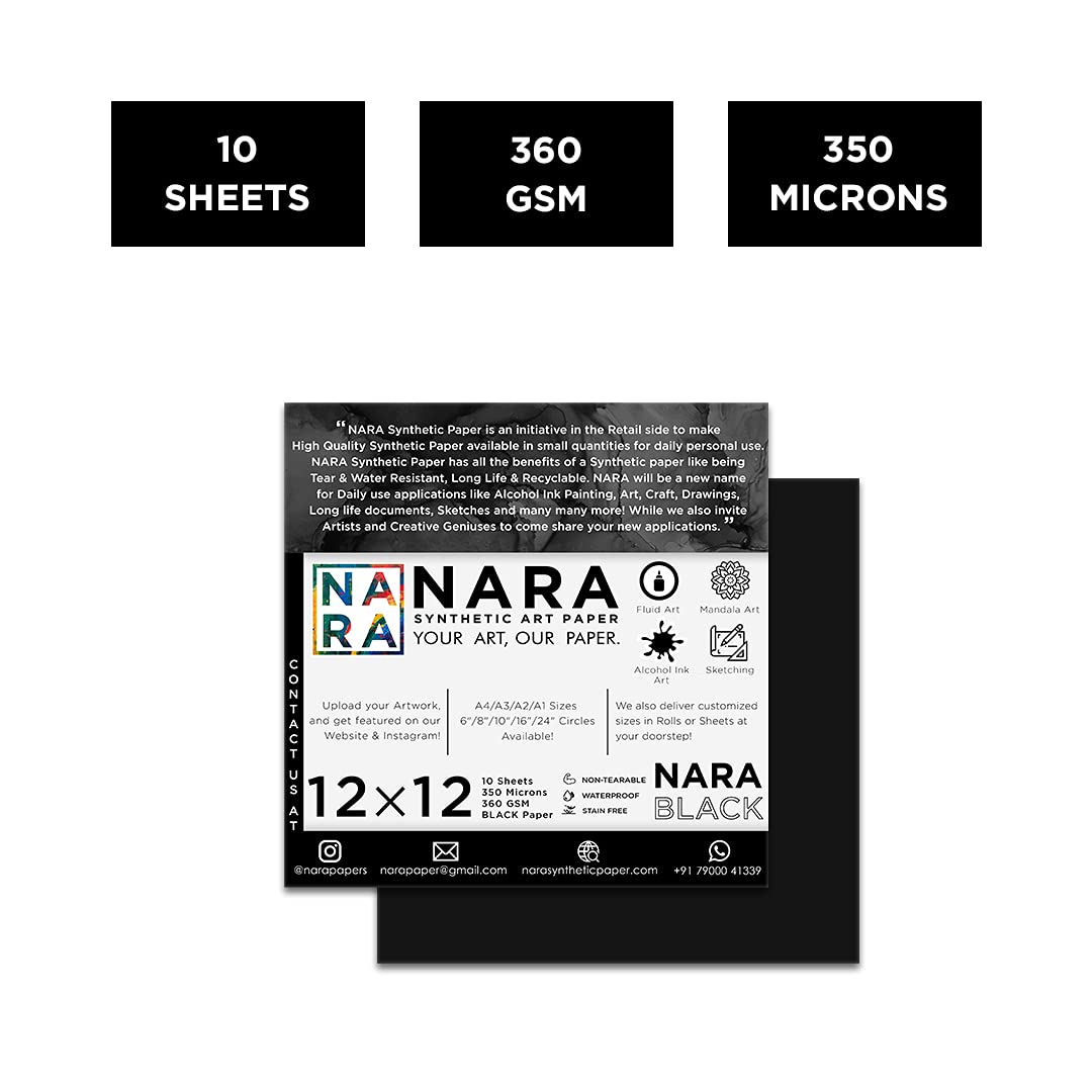 NARA Black Paper for Alcohol Ink Painting (360 GSM, Black Paper, 12"x12") 3