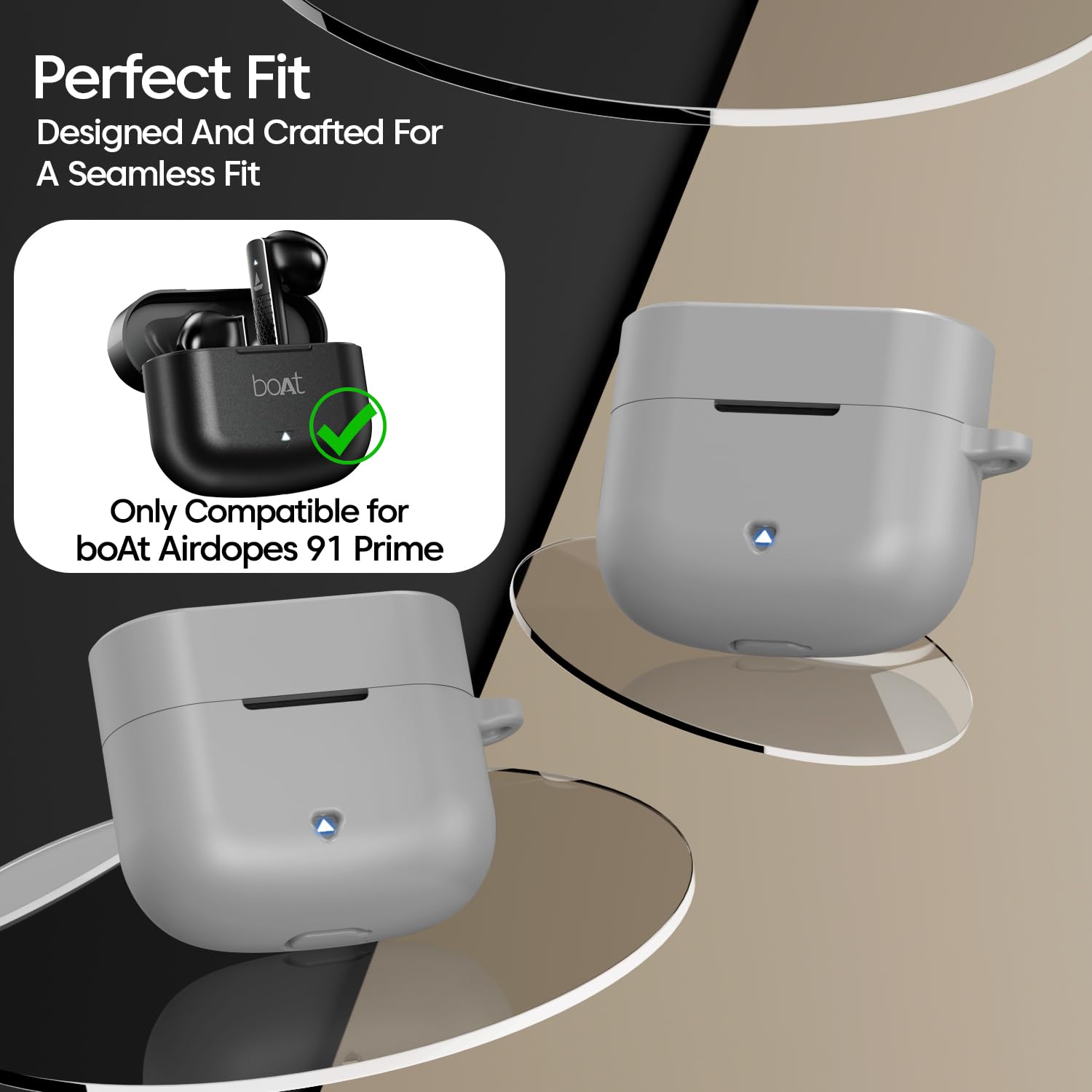 Sounce Silicone Case Cover for Boat Airdopes 91 Prime, Soft Protective Shockproof Shell with Anti-Loss Keychain Clip, Dustproof and Scratch-Resistant Design, Secure Fit with Protection – Grey 4