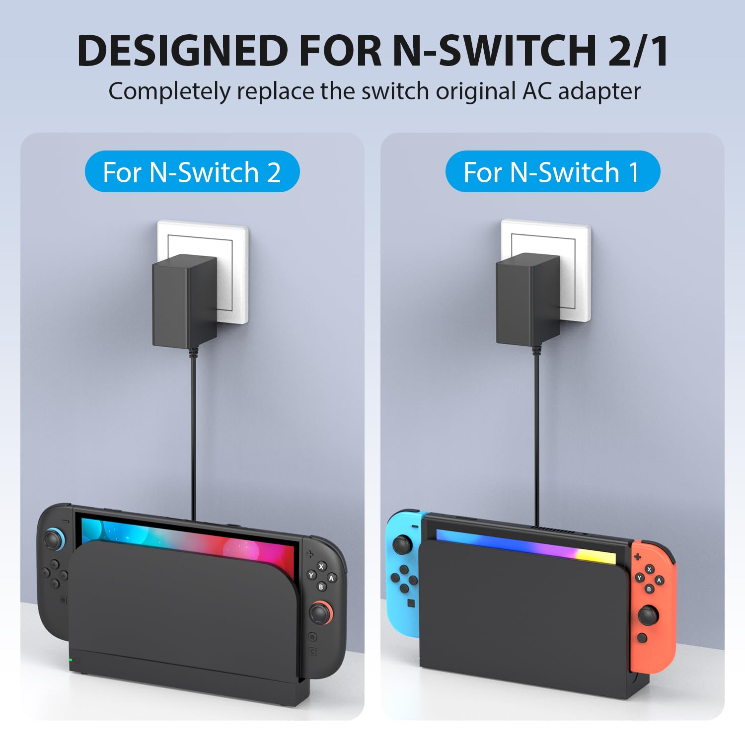 Switch 2 Charger - 60W AC Adapter for Nitendo 2(2025) with 6.6FT Long Cable, Support 4K TV Dock, PD 3.0 Fast Charging Power Supply 20V/3A Accessories [Official Switch 2 Charger Replacement] 3