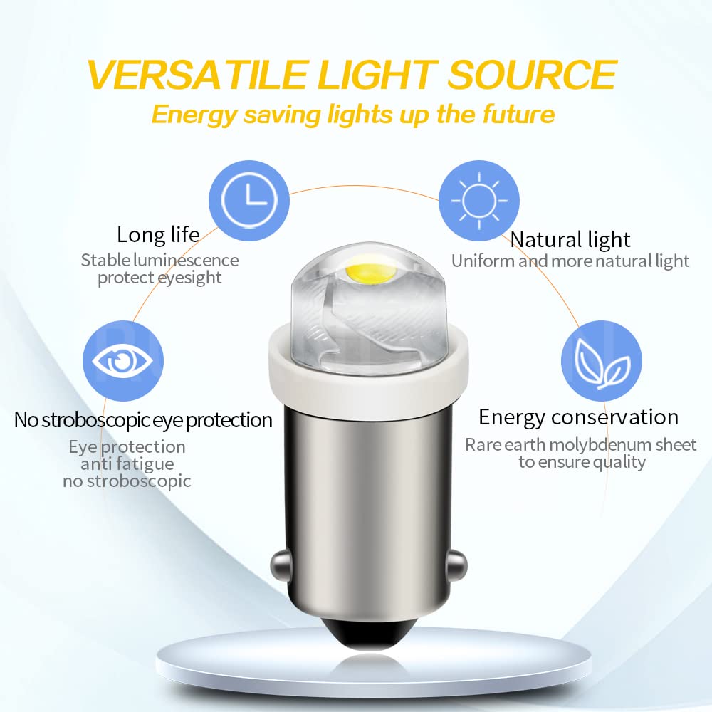 Ruiandsion BA9S LED Bulb 120V 1W 100LM White, 20-Pack, COB Chip for Industrial Control & Power Systems, Distribution Cabinet Status Indicator Light 5