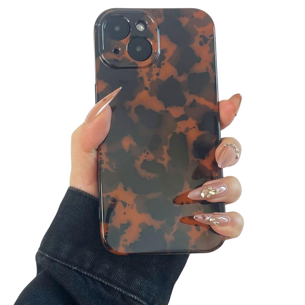 for iPhone 15 Case Leopard Silicone Cheetah Print Animal Pattern Soft Anti-Scratch Full Camera Protective Phone Cover (Amber Leopard, for iPhone 14) 1