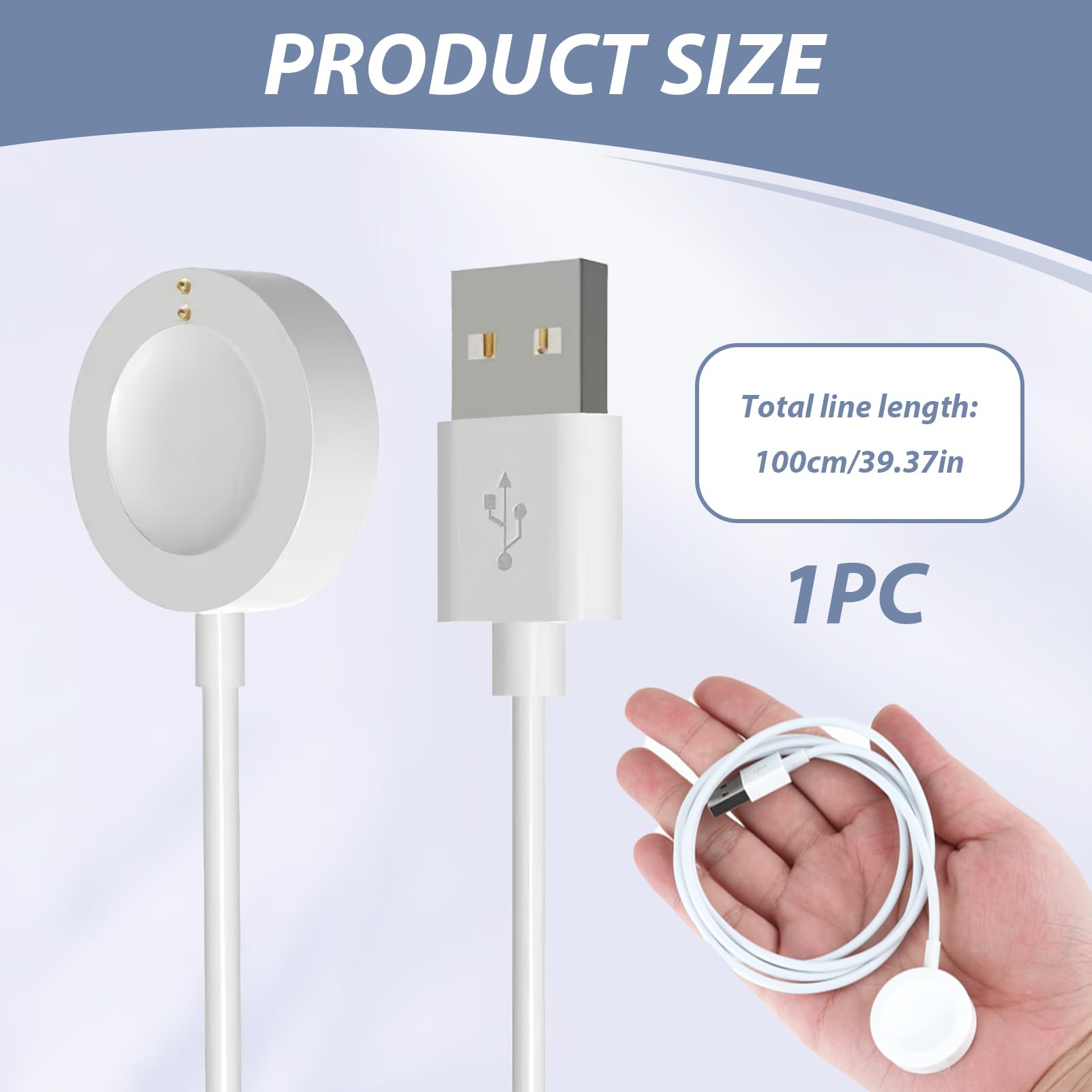 Charger Dock Compatible for Fossil Gen 4 Gen 5 Gen 5E Gen 6 Michael Kors Runway, 3.3ft Replacement Magnetic Charger for Skagen falster 2, Misfit Vapor 2, Diesel Guard 2.5 USB Charging Cable 1M(White) 3