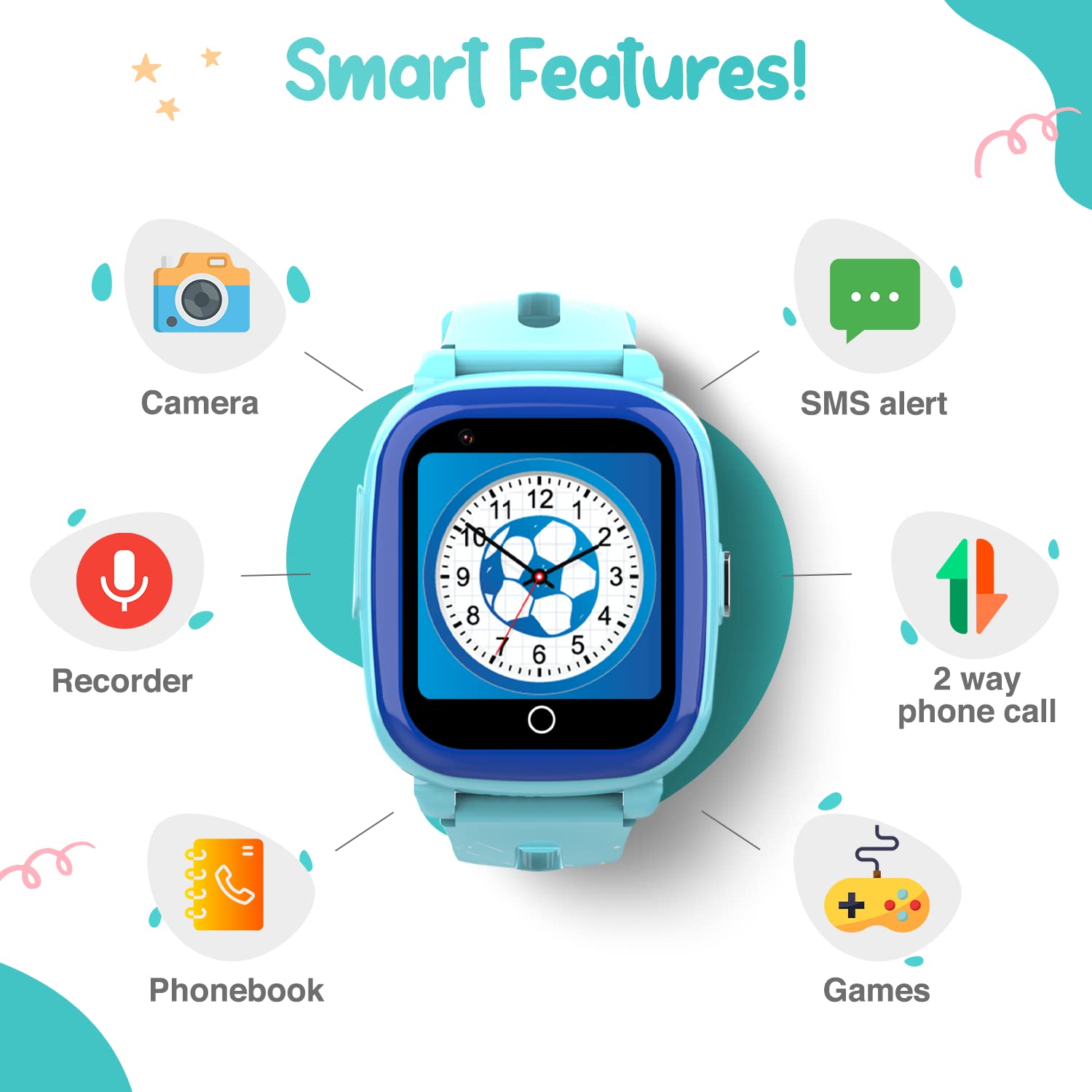 Turet Stardust Smart Watch for Kids- Smartwatch for Boys and Girls with Camera, Games, Recorder, Phone Book, SMS, 2-Way Calling Kids Watches - No GPS - No App 4