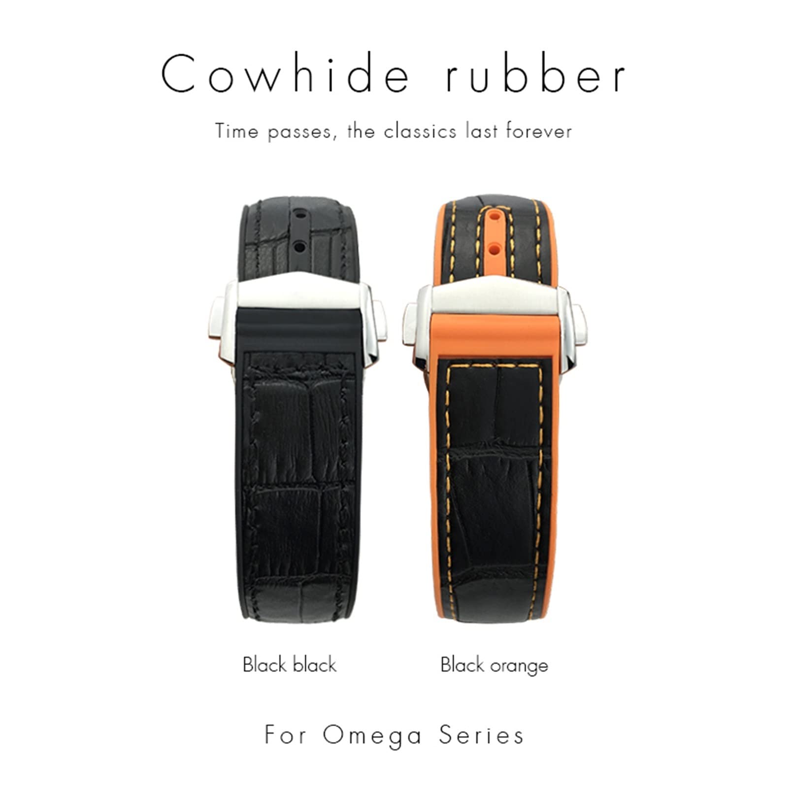 JZZJSBX 22mm Cowhide Watch Bands for Omega Seamaster 300 Speedmaster DE Ville Watch Strap for Men Bracelet Point Buckle for Man Woman 6