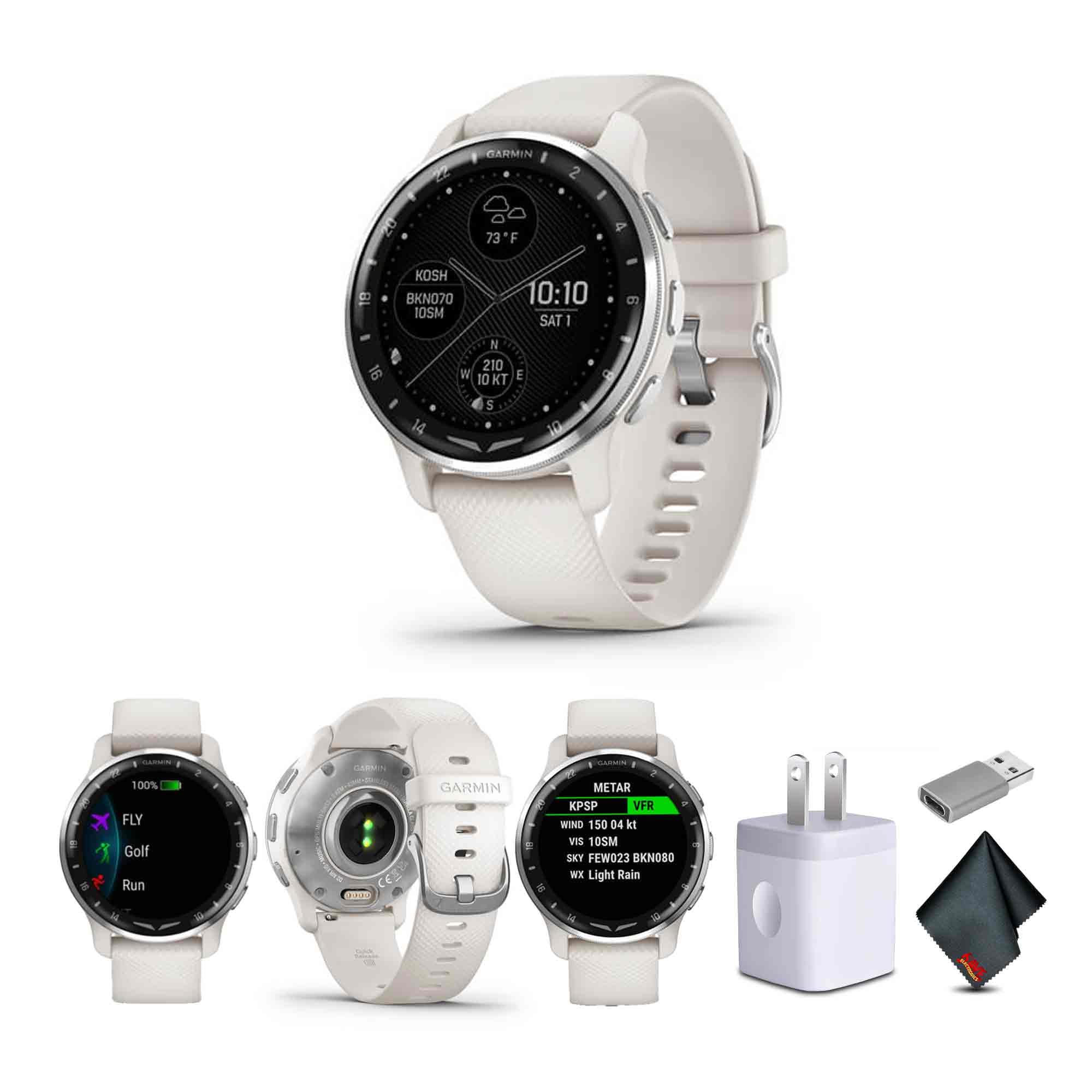Garmin D2 Air X10 Aviator GPS Smartwatch with Call, Text, Health, Wellness and Aviation Weather Features (Ivory) + USB Wall Charger + Microfiber Cleaning Cloth + More 1
