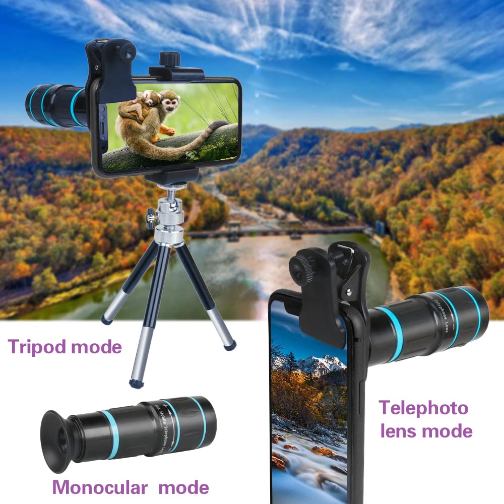 Phone Camera Lens, 6 lenses+ LED Light+ Remote Shutter+ Tripod, 18X Telephoto Zoom/Wide angle/Macro/Fisheye/CPL/Kaleidoscope camera lens kit for iPhone Xs X XR 8 7 6 Plus Samsung and Android 4