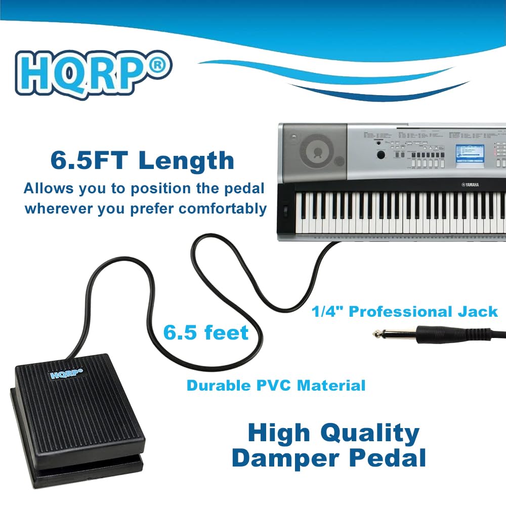 HQRP Sustain Pedal for Yamaha P-45, P-71, P-125, P-225, PSR-E373, PSR-E463, YPT-260, YPG-235, DGX-660, DGX-670, EZ-220, MX61, MODX6, MODX7, MODX8 Digital Piano Keyboard (FC5 Replacement, 1/4" Jack) 5