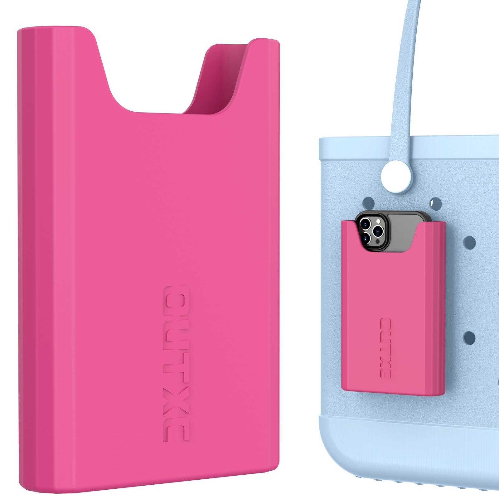 OUTXE Silicone Phone Holder for Bogg Bag, Phone Case Holder Charms Accessory Compatible with All Bogg Bags, Cell Phone Holder for Bogg Bag, Phone Holder Attachment for Beach Tote Bags- Haute Pink 1