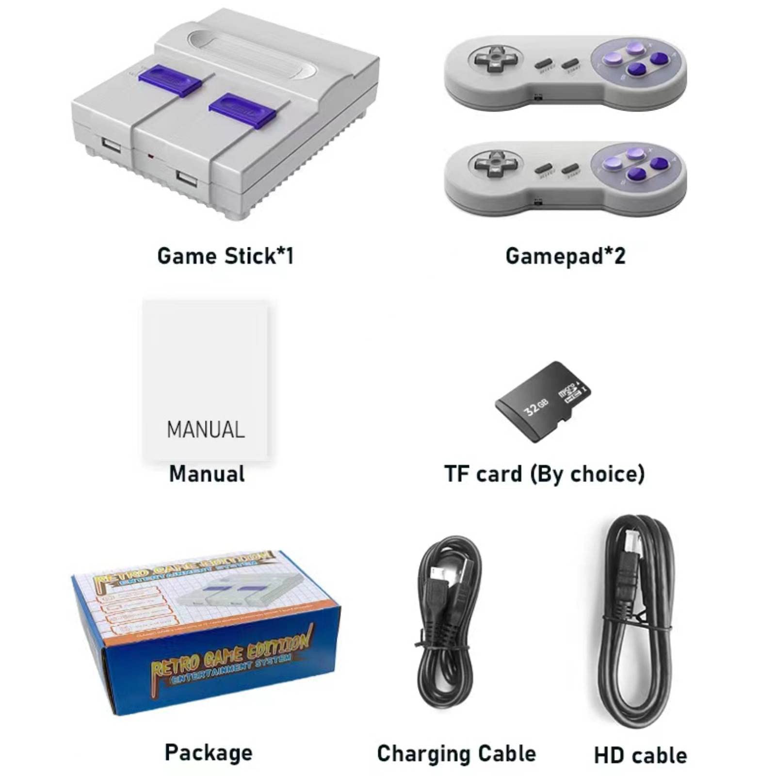 Super Retro Game Console, Classic Mini Handheld Game System Built-in 5500 Video Games and Dual Wireless Game Controller, HDMI Output Plug & Play TF Expansion (Grey) 6