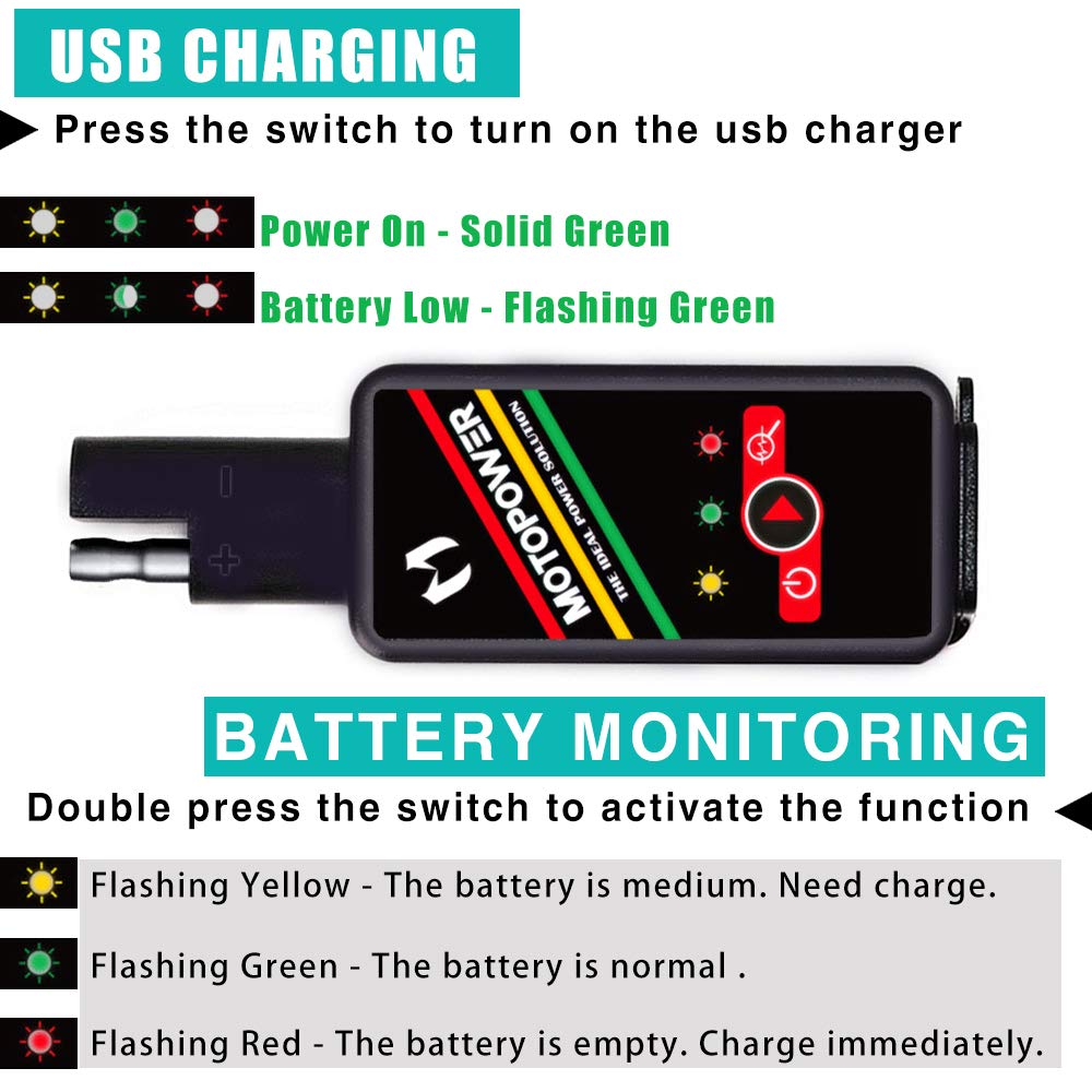 MOTOPOWER MP0620B 4.2Amp Motorcycle Dual USB Charger SAE to USB Adapter with Battery Monitor Switch Control 3
