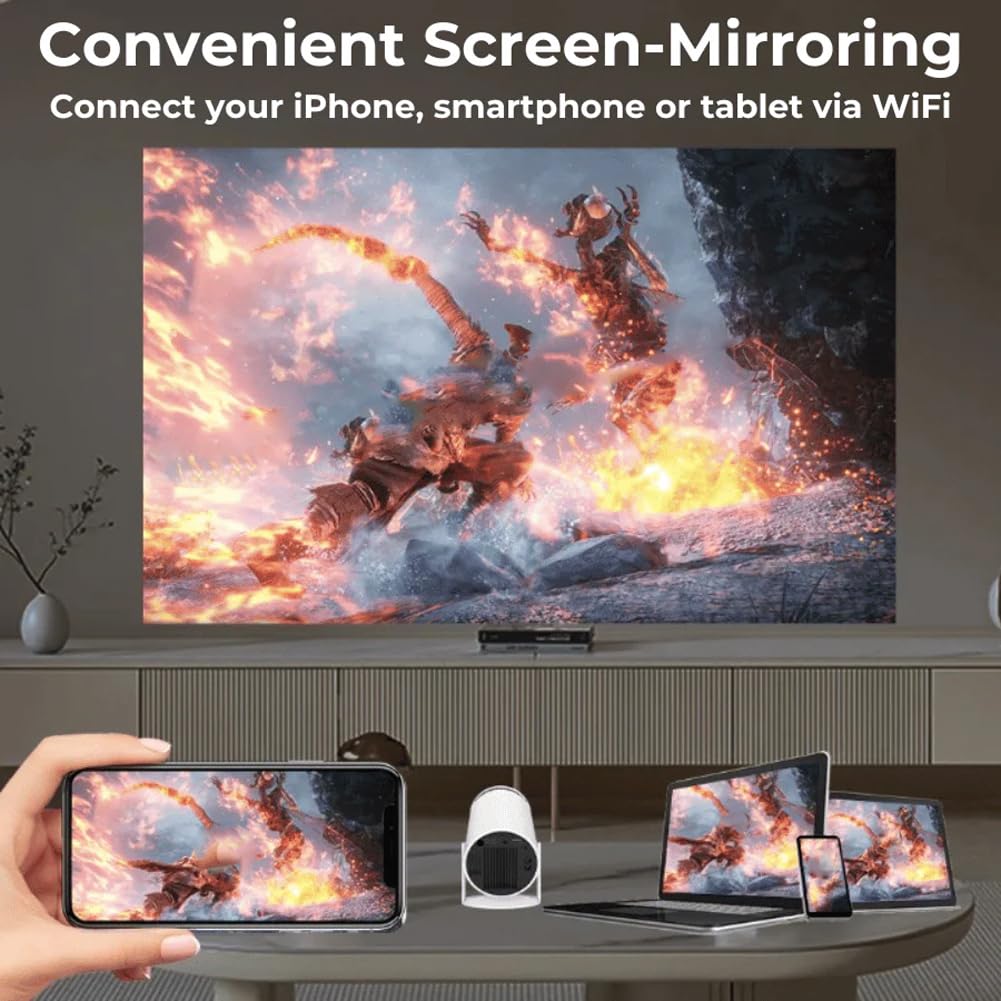 Nano Cast Projector, NanoCast - Smart HD Projector, Portable 4K Projector with 5G WiFi and Bluetooth, Smart Vari-focal Projector with Automatic Keystone Correction, Up To 130" Huge Screen 3