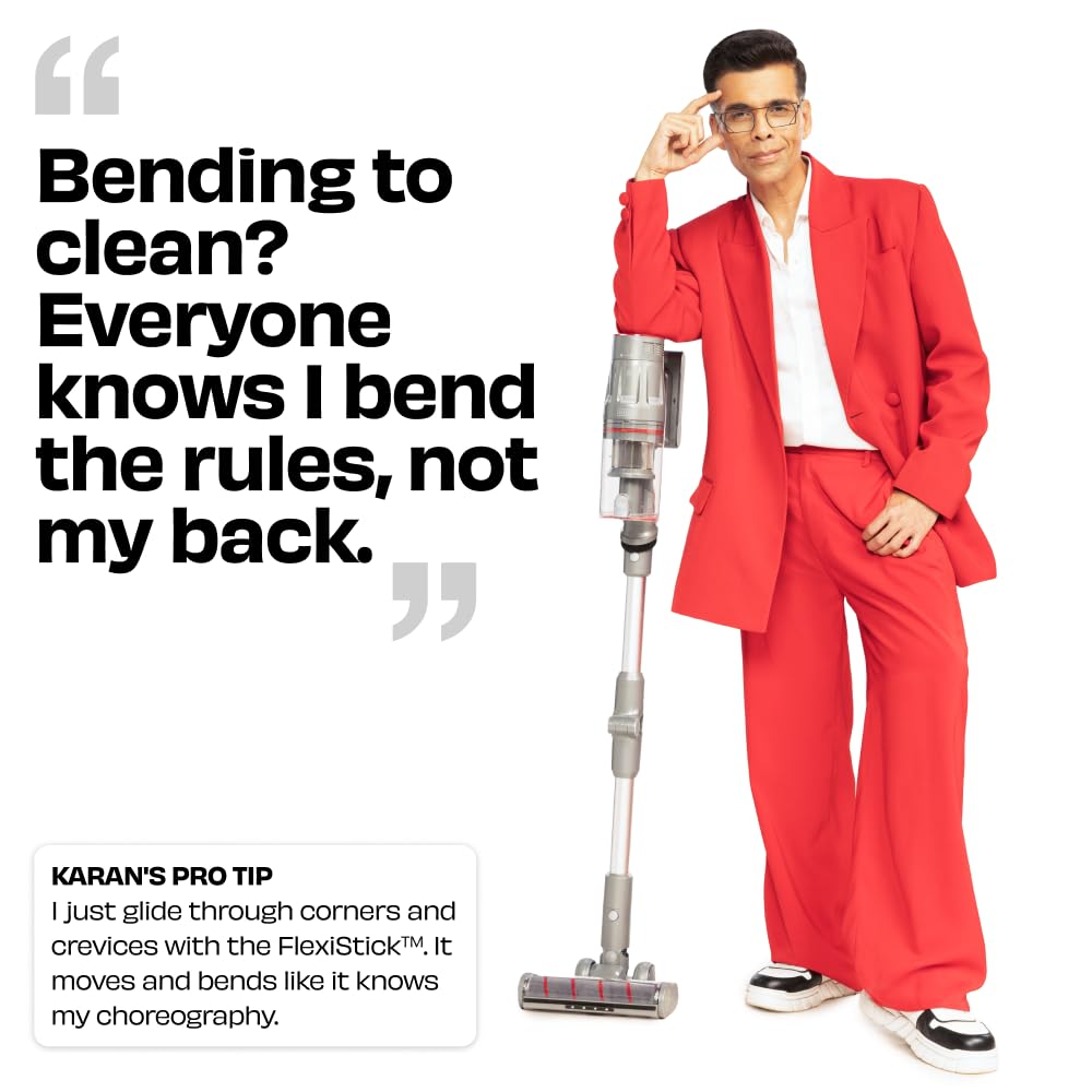NUUK REN PRO Stick Cordless Vacuum Cleaner | 2X More Suction, 34kPa | Adaptive Suction Tech, Upto 60min Runtime | 180˚ Bending Flexistick™ | 8 Attachments for Home Use | Multi-Cyclone HEPA Filtration 3