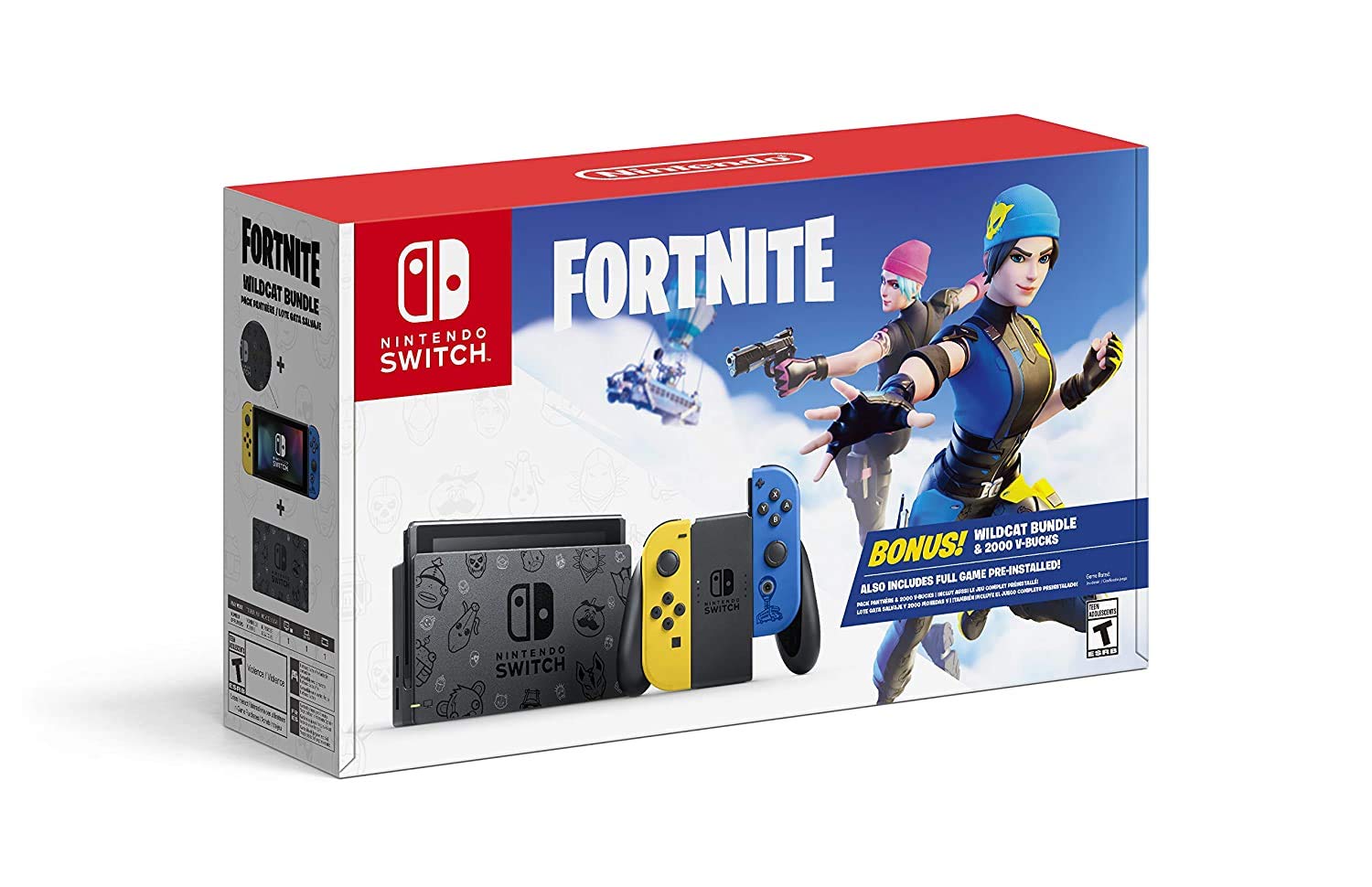 PURTCH Newest Switch w/Yellow & Blue controllers Wildcat Bundle(2000 V-Bucks and Code for Wildcat Bundle Included), 6.2" Touchscreen LCD Display, 802.11AC WiFi, Bluetooth 4 1